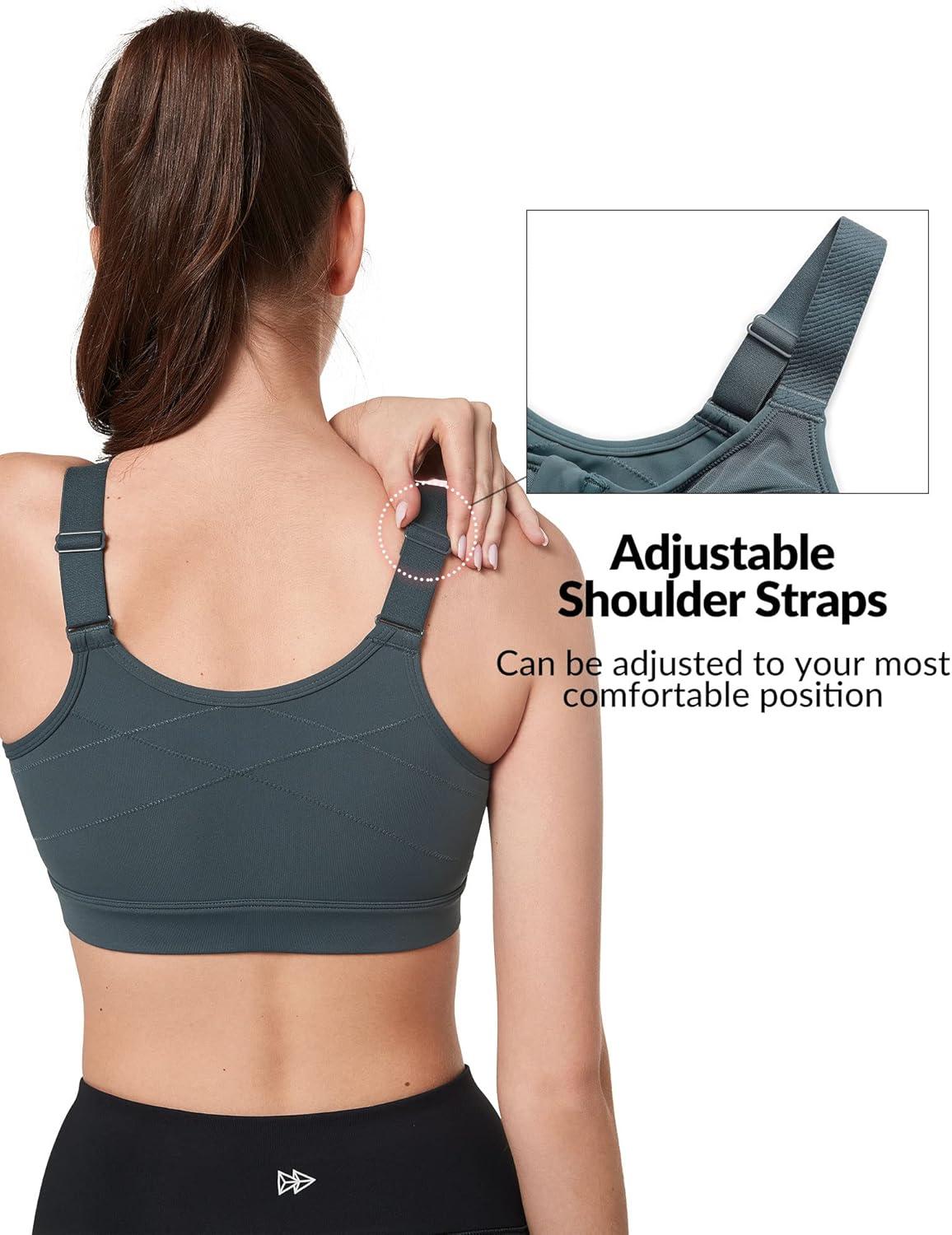 Yvette Adjustable Sports Bras for Women High Impact – Zip Front Sports Bra Plus Size Wireless for Running Workout(Haze Blue)