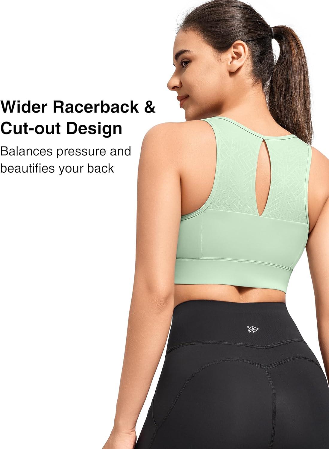 Yvette High Support Sports Bras for Women Zip Front Closure Sports Bra Plus Size Supportive Mold Cups Running Workout(Green)
