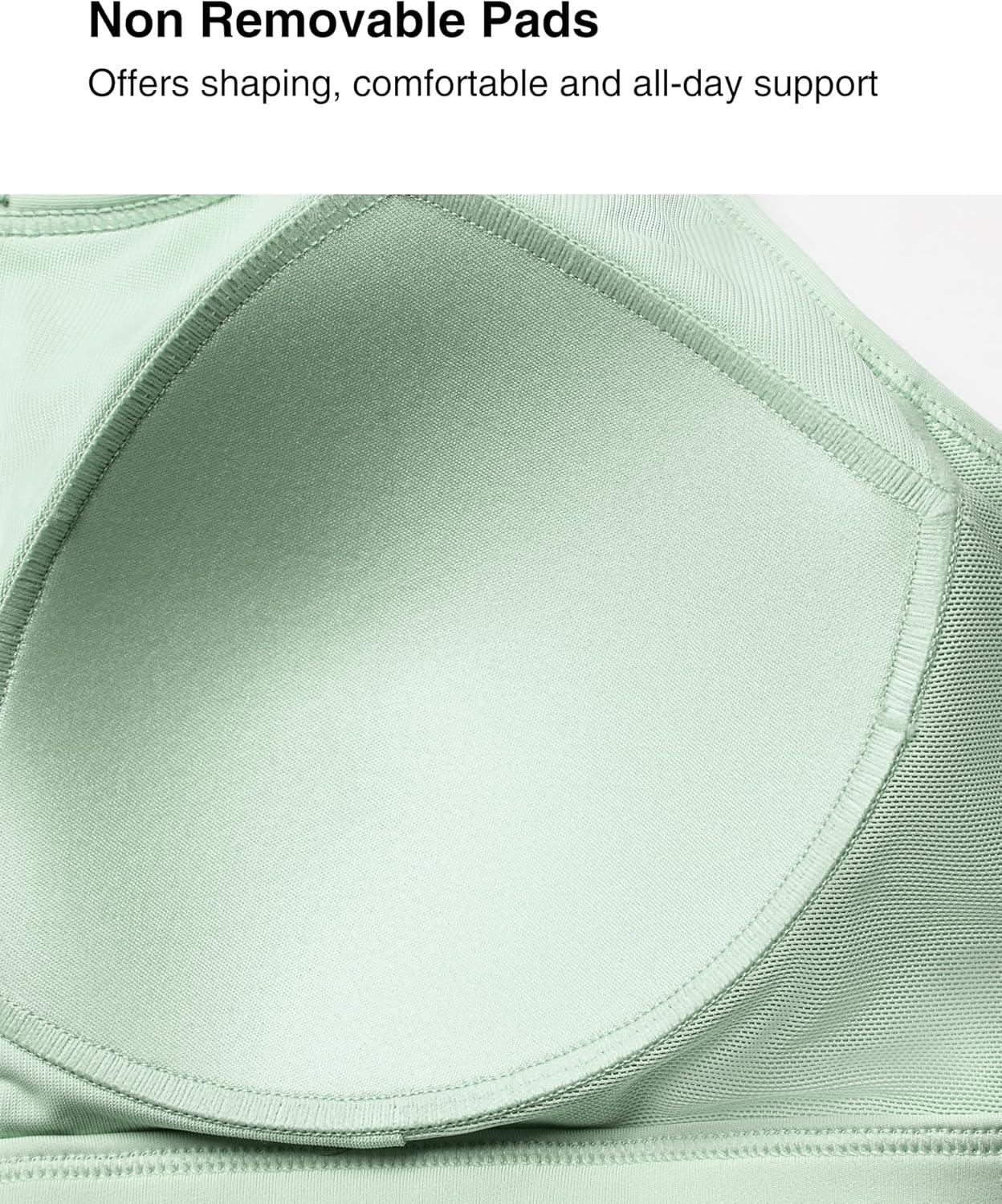 Yvette High Support Sports Bras for Women Zip Front Closure Sports Bra Plus Size Supportive Mold Cups Running Workout(Green)