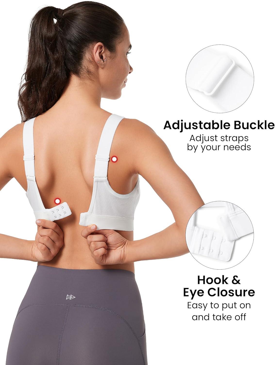 Yvette Adjustable Molded Cup Supportive Sports Bras – High Impact Wireless Bra for Large Breasts(White)