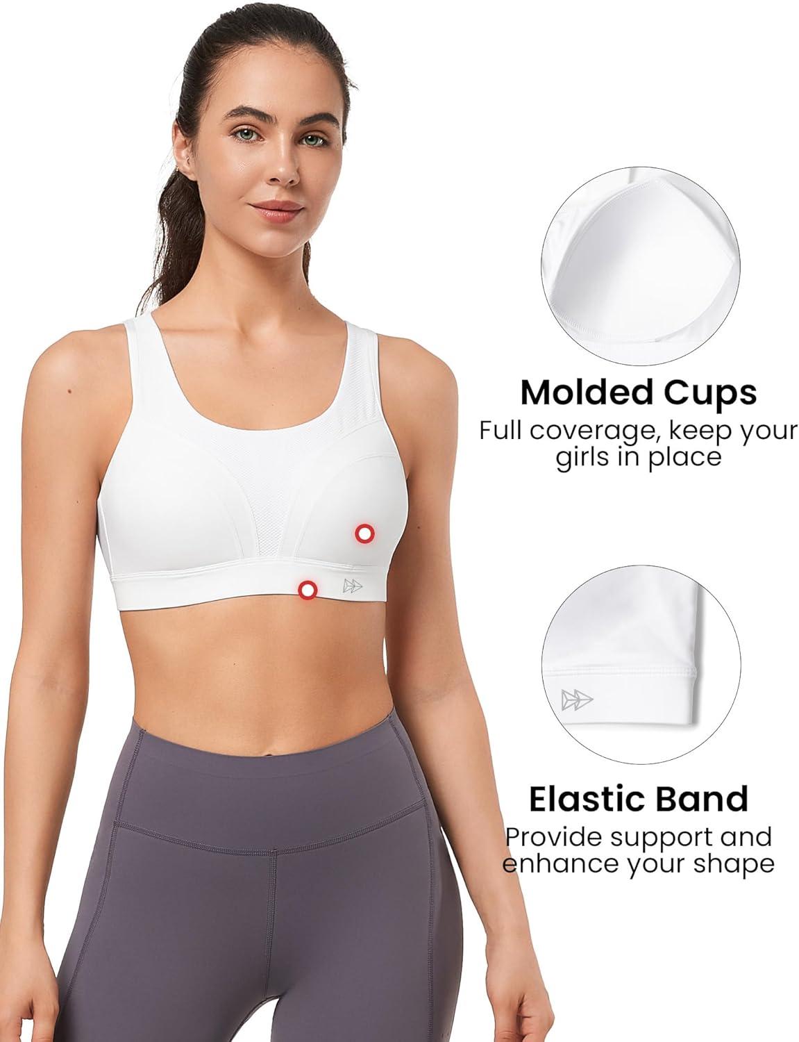 Yvette Adjustable Molded Cup Supportive Sports Bras – High Impact Wireless Bra for Large Breasts(White)