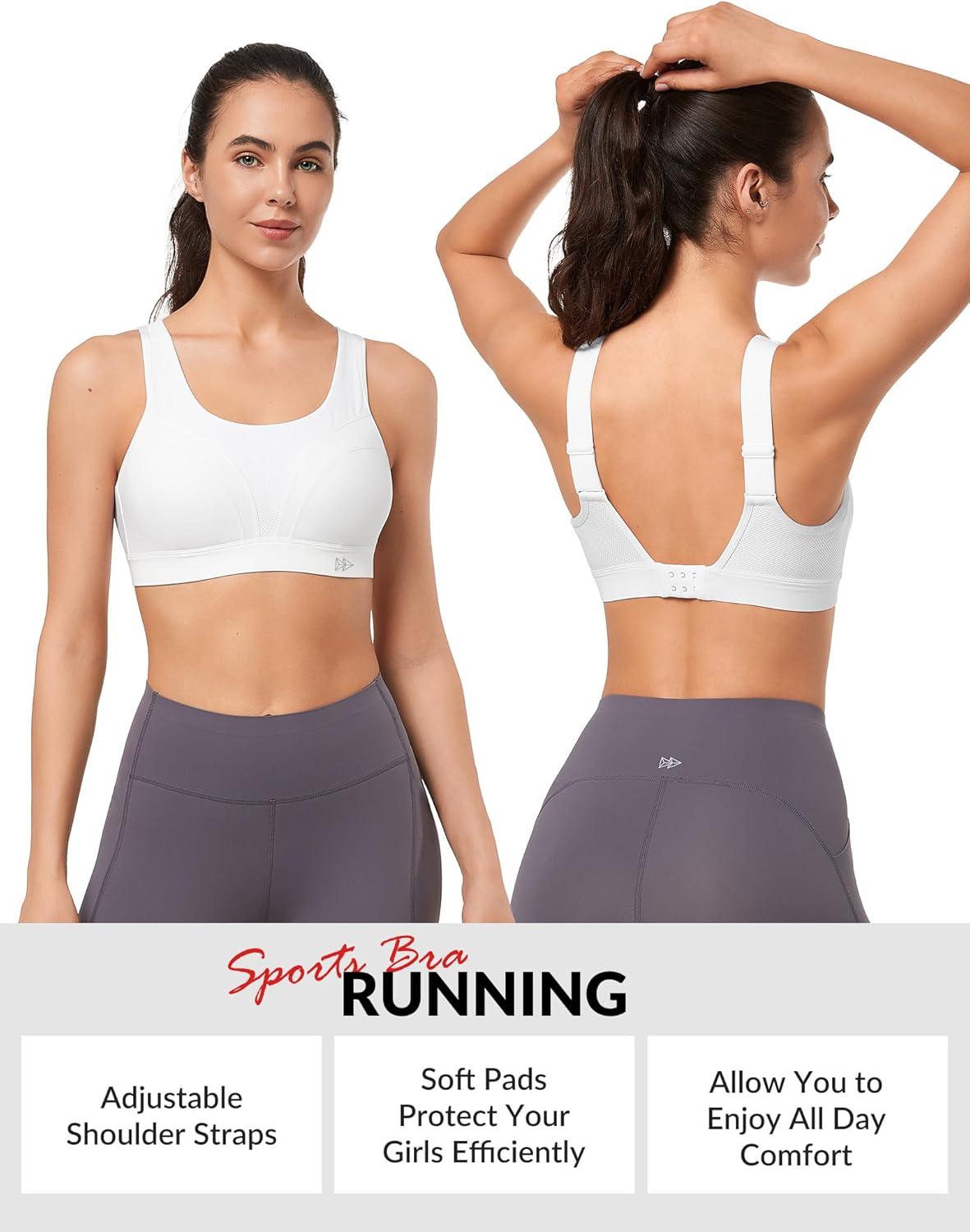 Yvette Adjustable Molded Cup Supportive Sports Bras – High Impact Wireless Bra for Large Breasts(White)