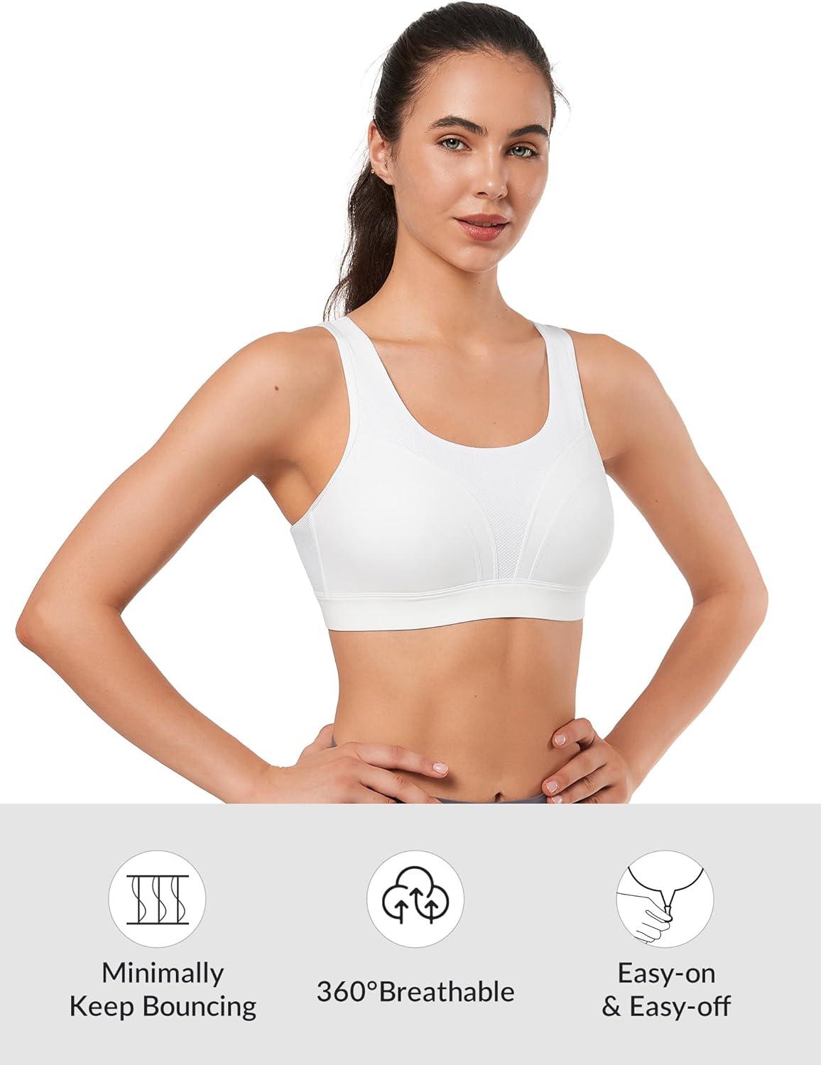 Yvette Adjustable Molded Cup Supportive Sports Bras – High Impact Wireless Bra for Large Breasts(White)