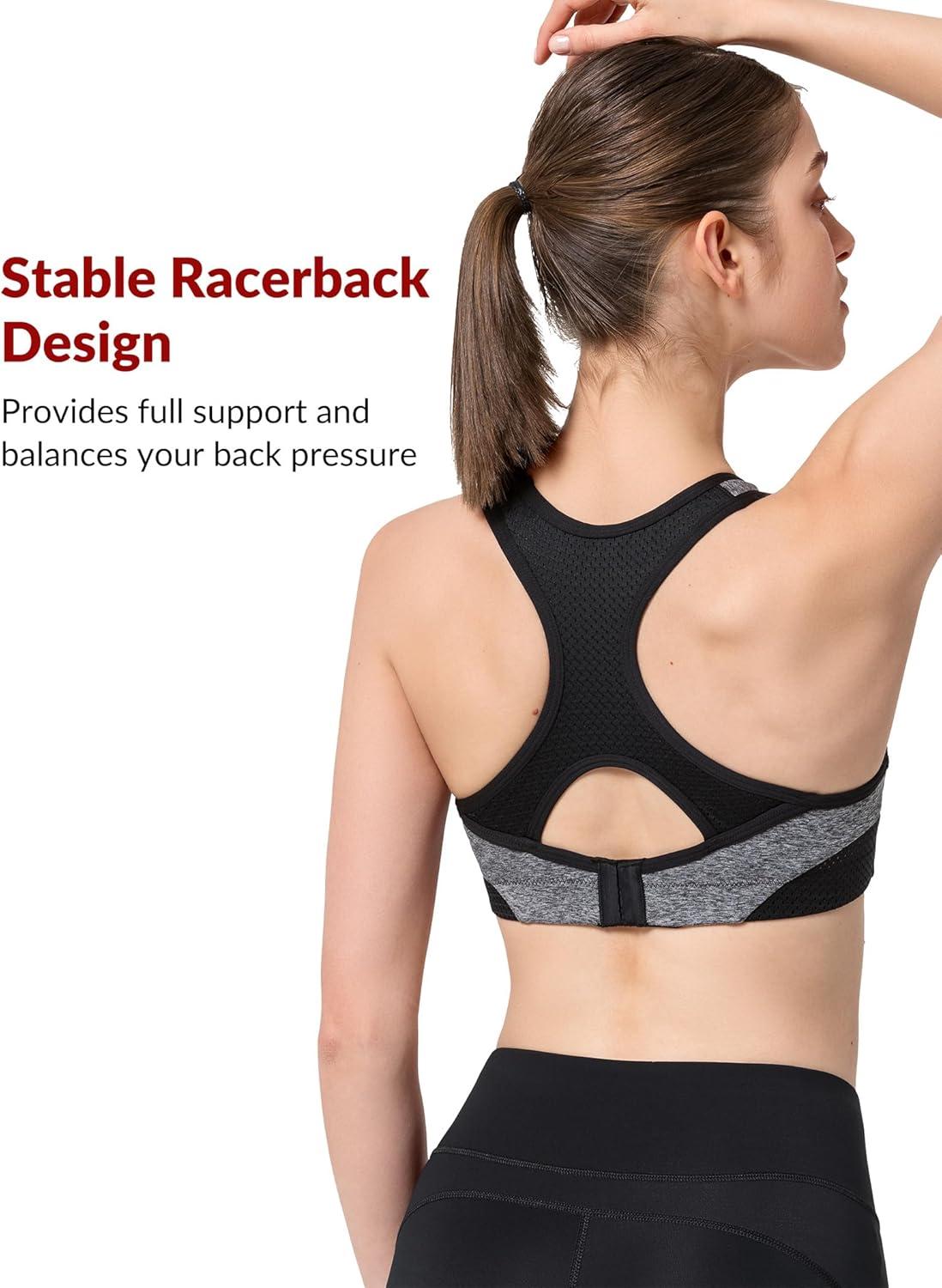 Yvette Sports Bras for Women High Impact Support Racerback Sports Bra Plus Size No Underwire for Running Workout(Yvette Grey)