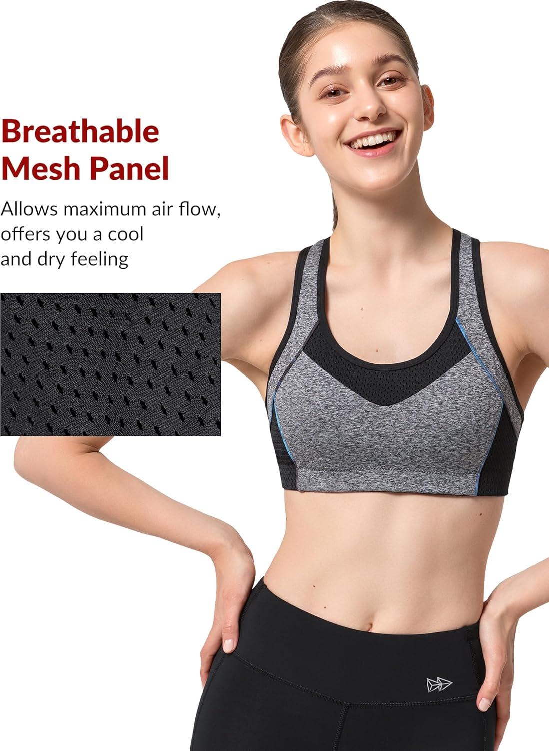 Yvette Sports Bras for Women High Impact Support Racerback Sports Bra Plus Size No Underwire for Running Workout(Yvette Grey)