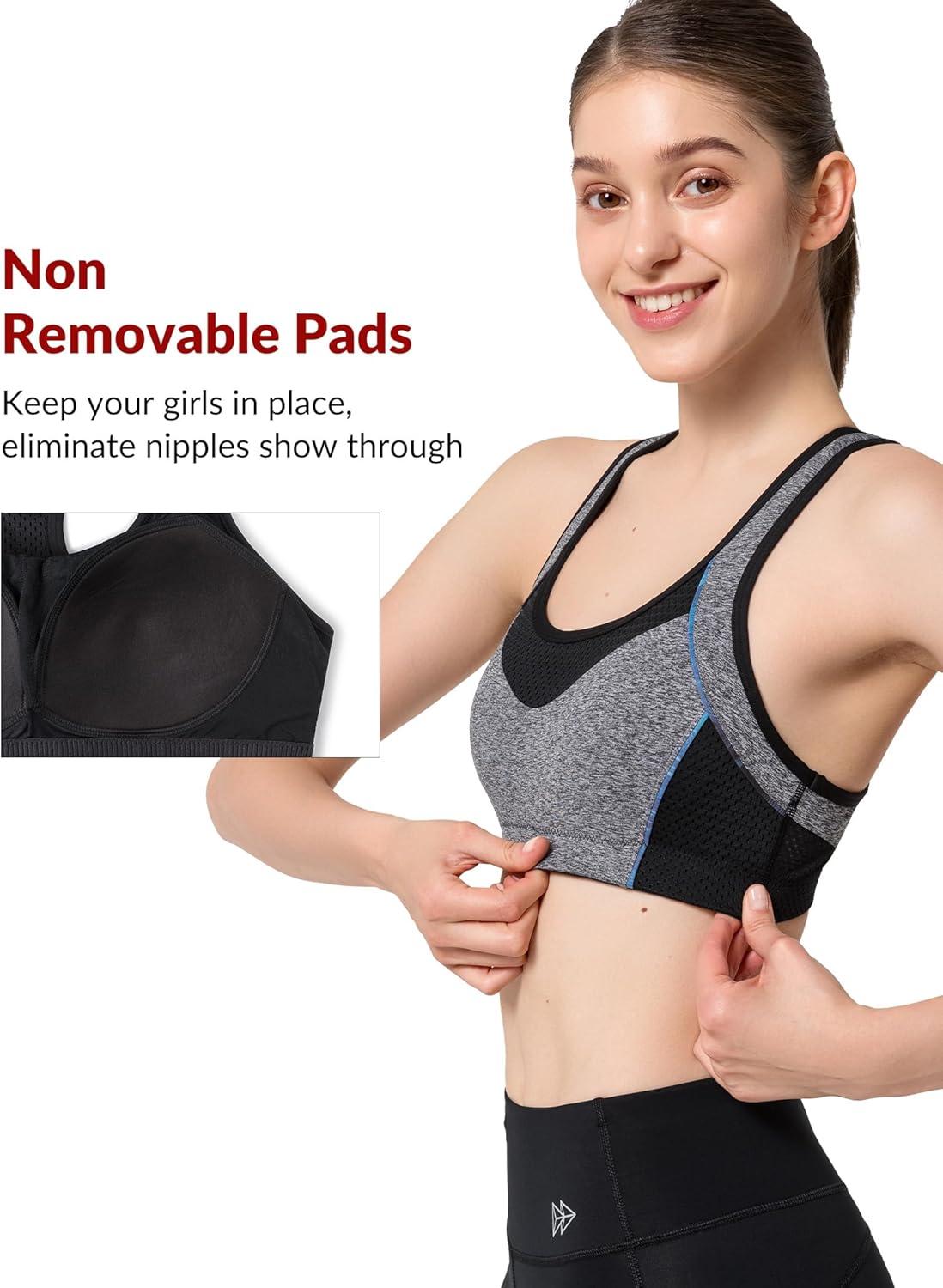 Yvette Sports Bras for Women High Impact Support Racerback Sports Bra Plus Size No Underwire for Running Workout(Yvette Grey)