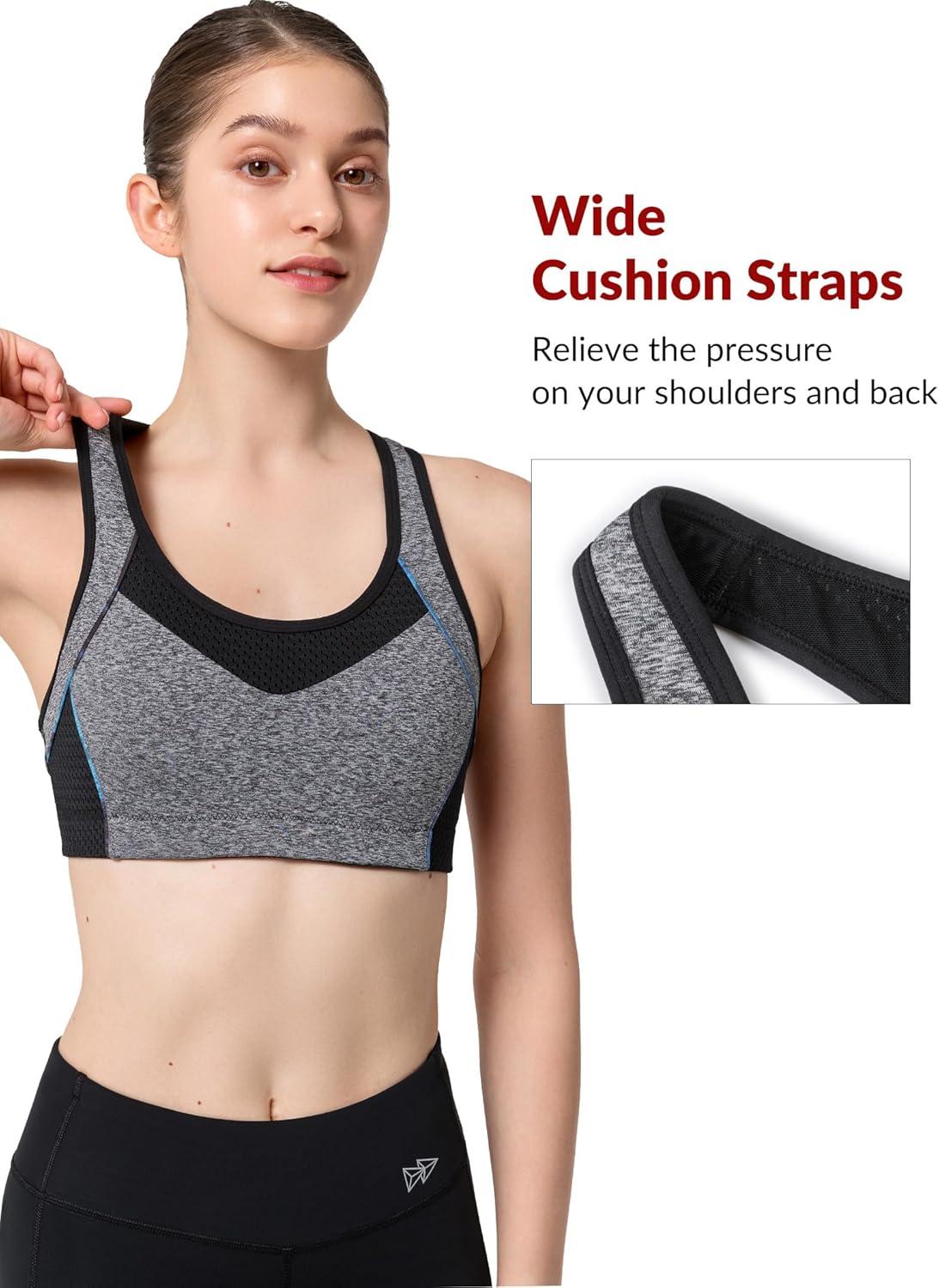 Yvette Sports Bras for Women High Impact Support Racerback Sports Bra Plus Size No Underwire for Running Workout(Yvette Grey)