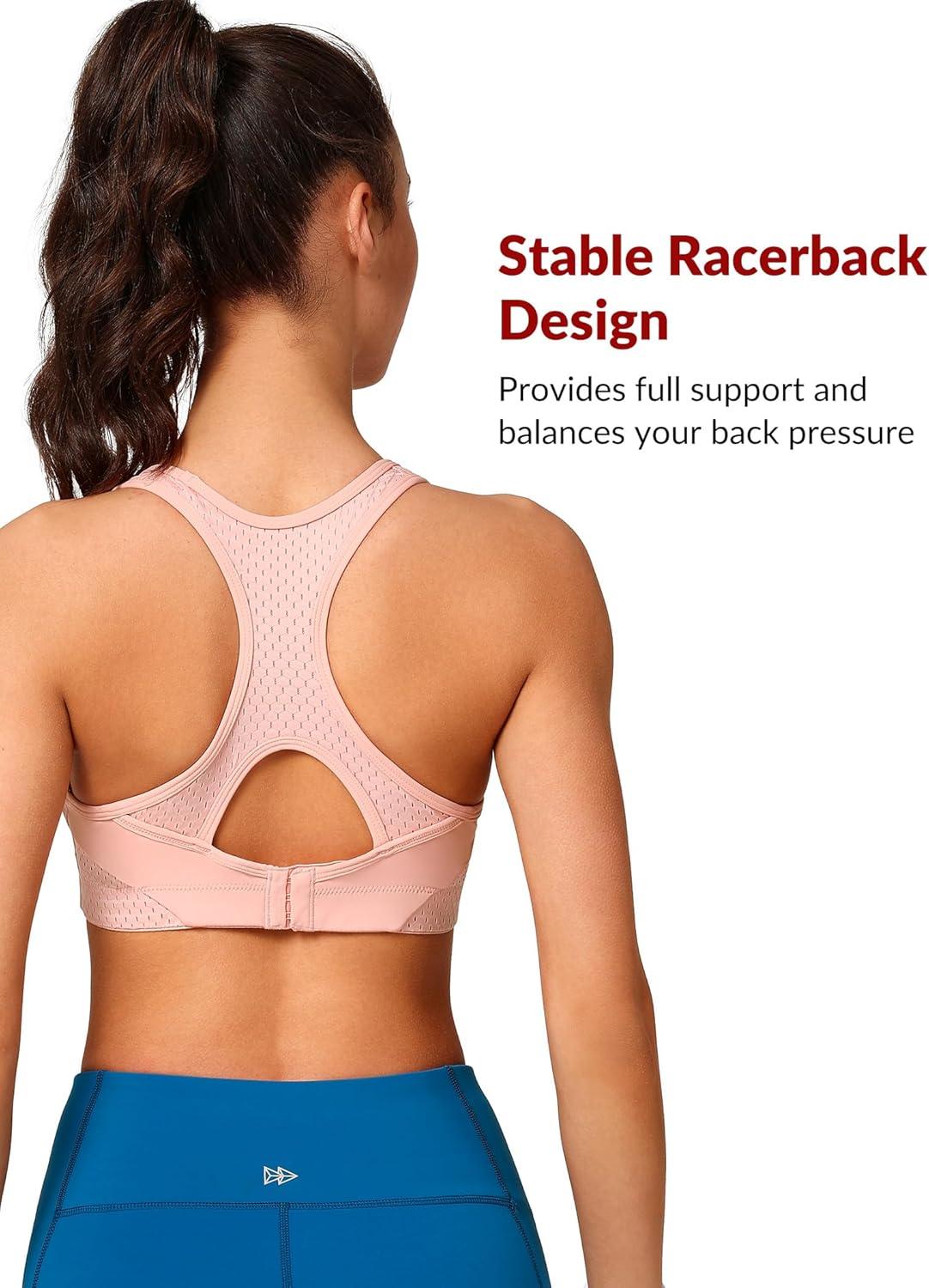 Yvette Sports Bras for Women High Impact Support Racerback Sports Bra Plus Size No Underwire for Running Workout(Pink)