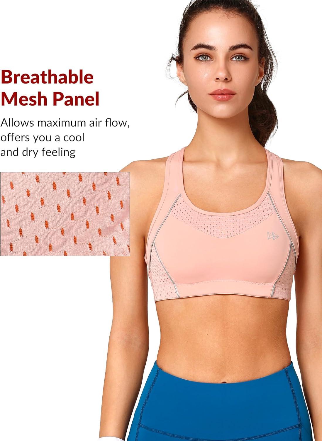 Yvette Sports Bras for Women High Impact Support Racerback Sports Bra Plus Size No Underwire for Running Workout(Pink)