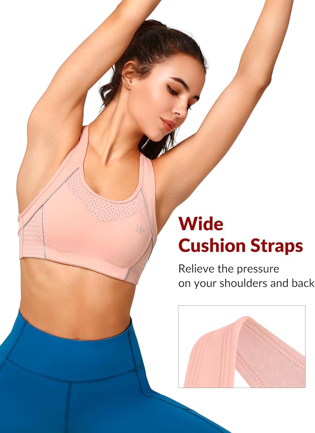 Yvette Sports Bras for Women High Impact Support Racerback Sports Bra Plus Size No Underwire for Running Workout(Pink)