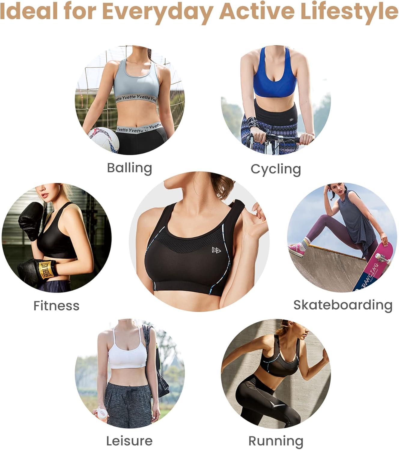 Yvette Sports Bras for Women High Impact Support Racerback Sports Bra Plus Size No Underwire for Running Workout(Pink)