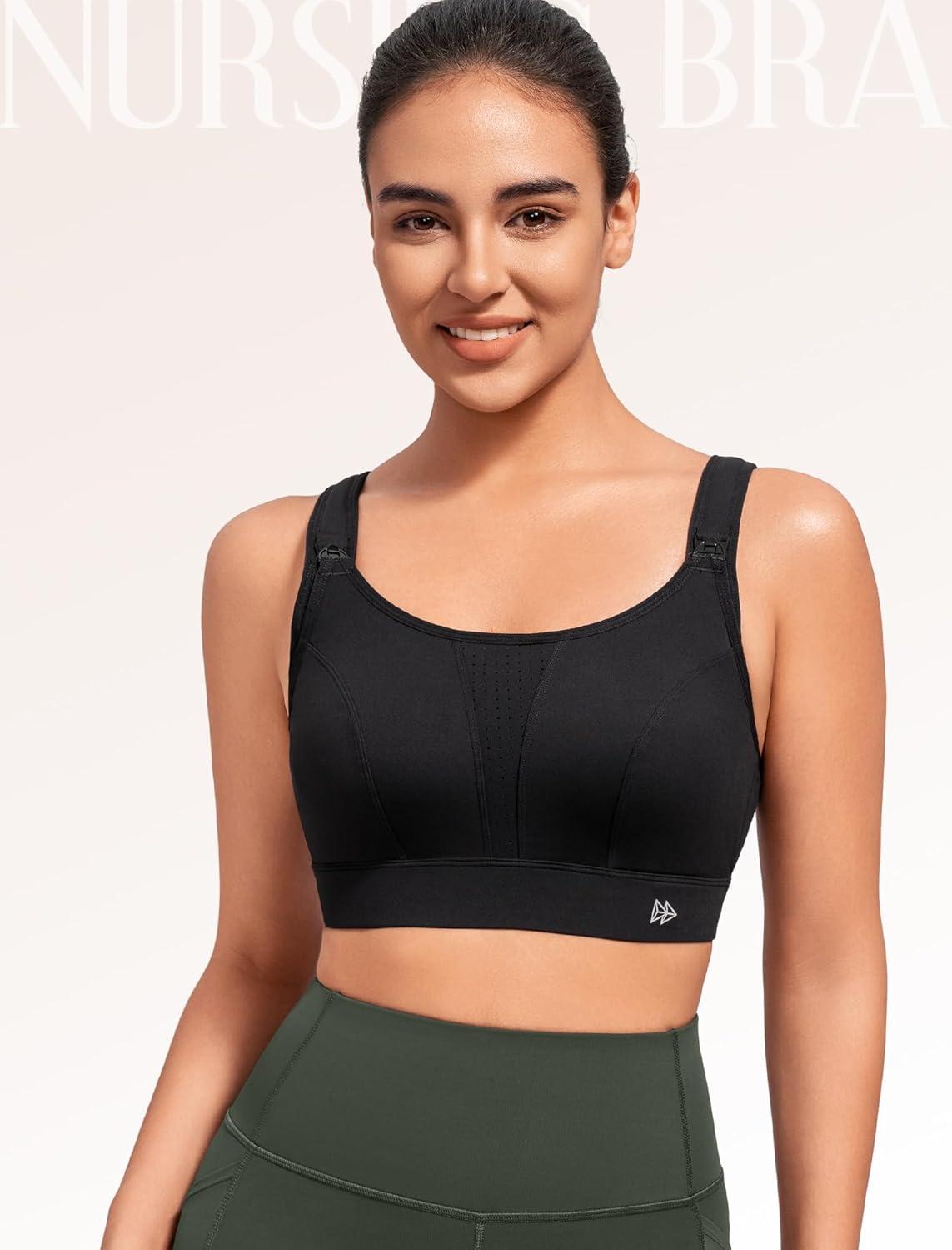 Yvette Nursing Sports Bras for Breastfeeding Supportive Wireless Padded Maternity Bralette for Pregnancy(Black)
