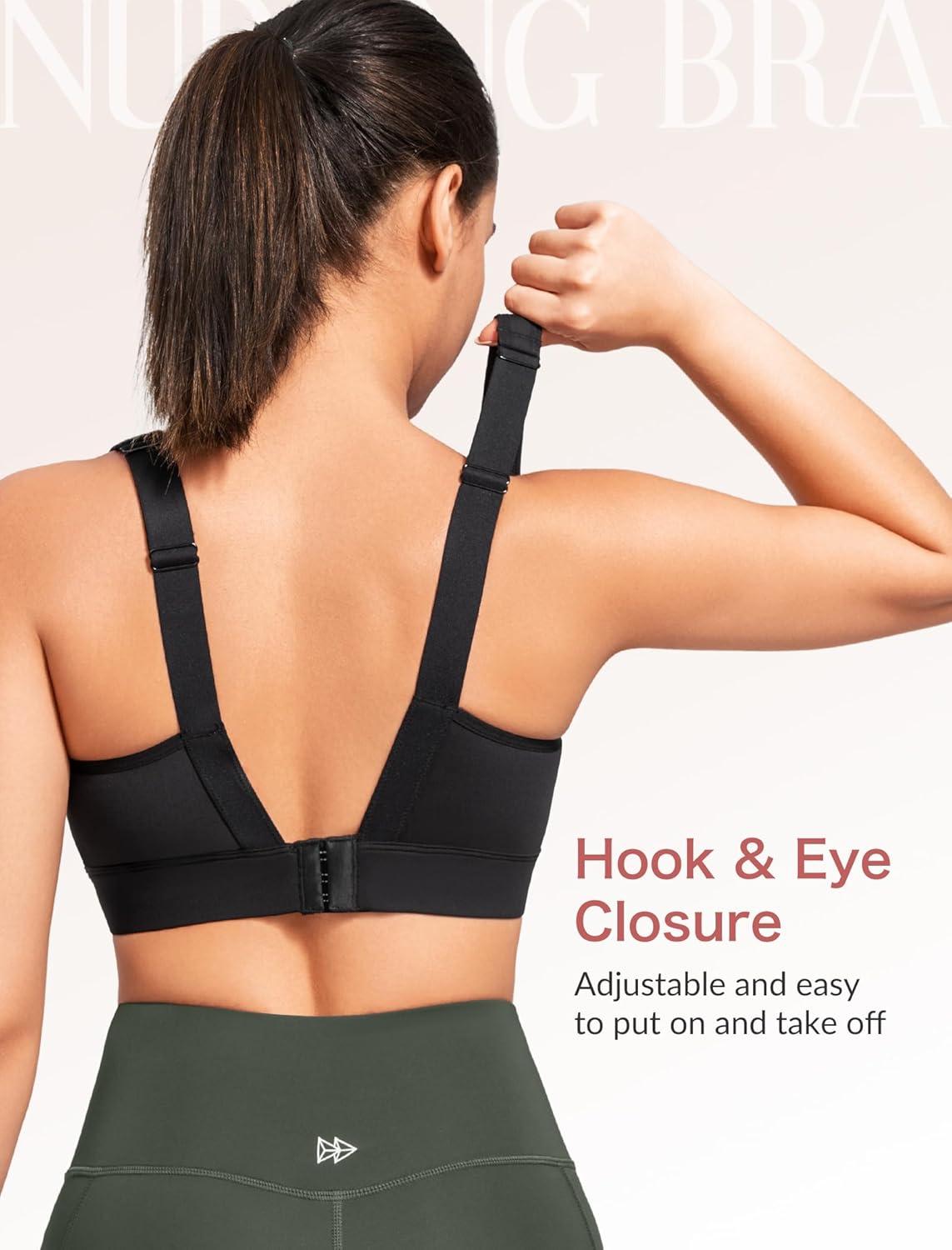 Yvette Nursing Sports Bras for Breastfeeding Supportive Wireless Padded Maternity Bralette for Pregnancy(Black)
