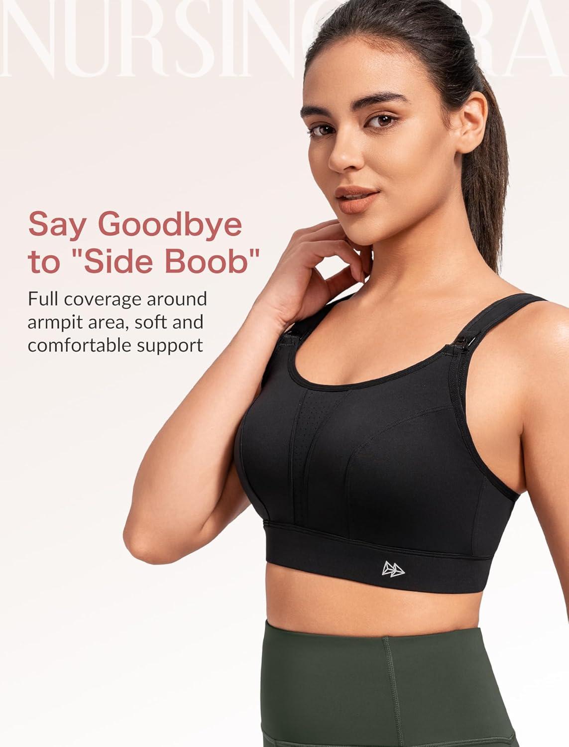 Yvette Nursing Sports Bras for Breastfeeding Supportive Wireless Padded Maternity Bralette for Pregnancy(Black)