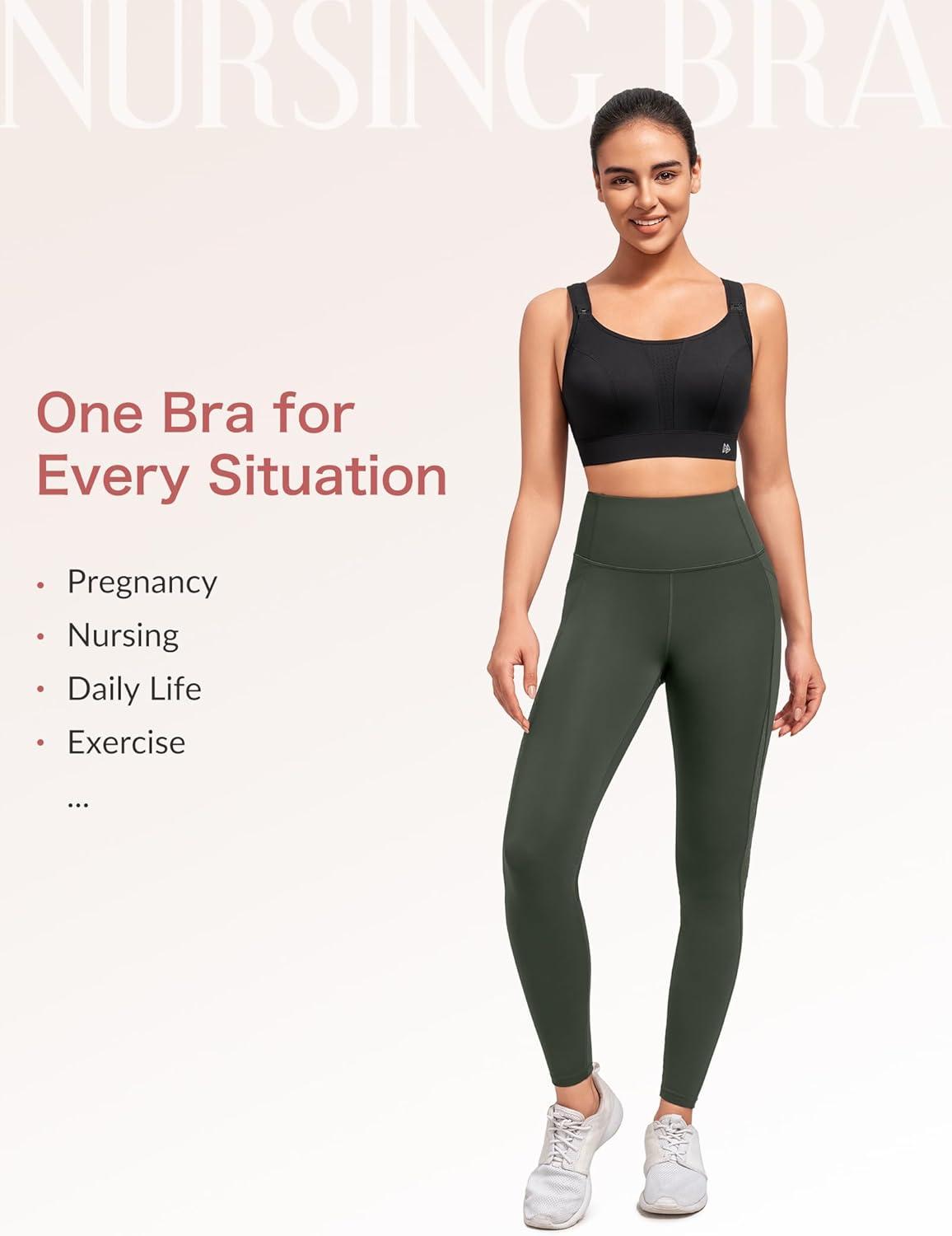 Yvette Nursing Sports Bras for Breastfeeding Supportive Wireless Padded Maternity Bralette for Pregnancy(Black)