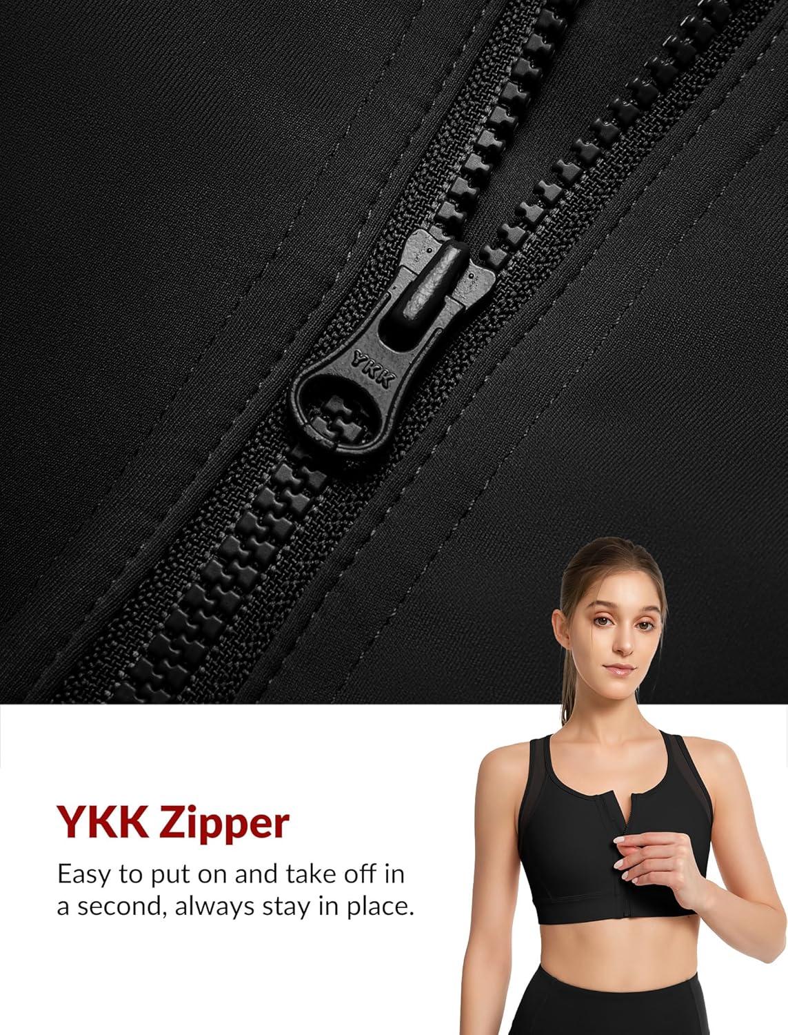 Yvette Front Zip Sports Bras for Women High Impact Mesh Racerback Full Support Sports Bra Plus Size for Running(Black)