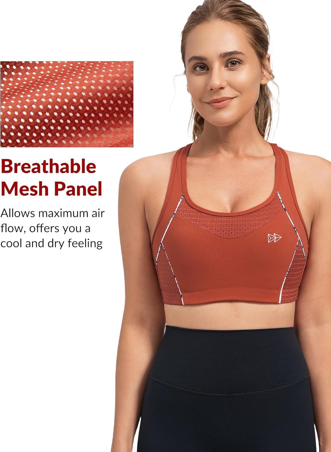 Yvette Sports Bras for Women High Impact Support Racerback Sports Bra Plus Size No Underwire for Running Workout(Orange Red)