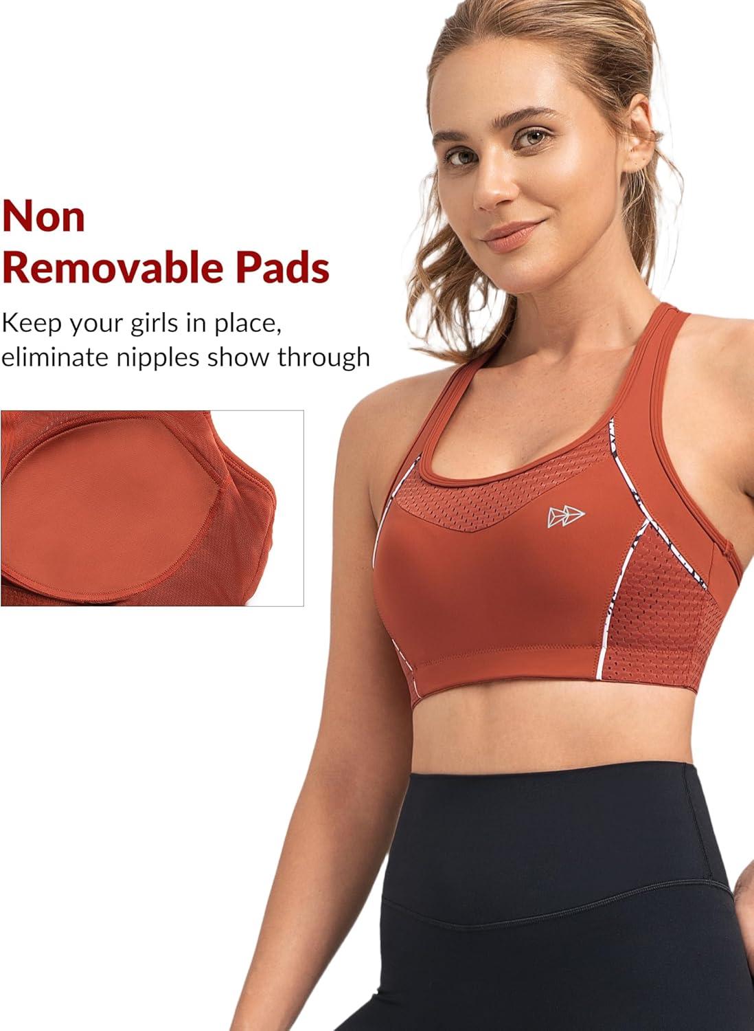 Yvette Sports Bras for Women High Impact Support Racerback Sports Bra Plus Size No Underwire for Running Workout(Orange Red)