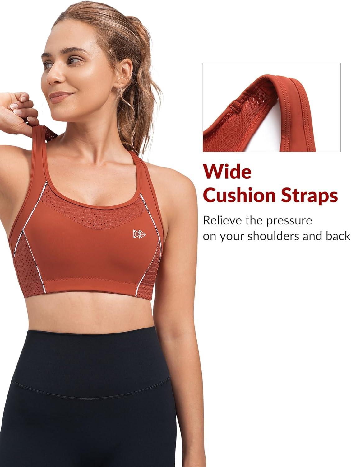 Yvette Sports Bras for Women High Impact Support Racerback Sports Bra Plus Size No Underwire for Running Workout(Orange Red)