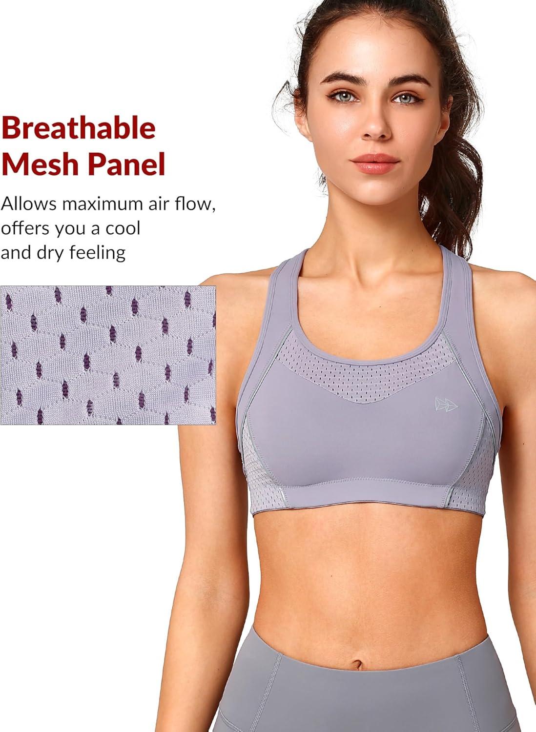Yvette Sports Bras for Women High Impact Support Racerback Sports Bra Plus Size No Underwire for Running Workout(Blue Purple)