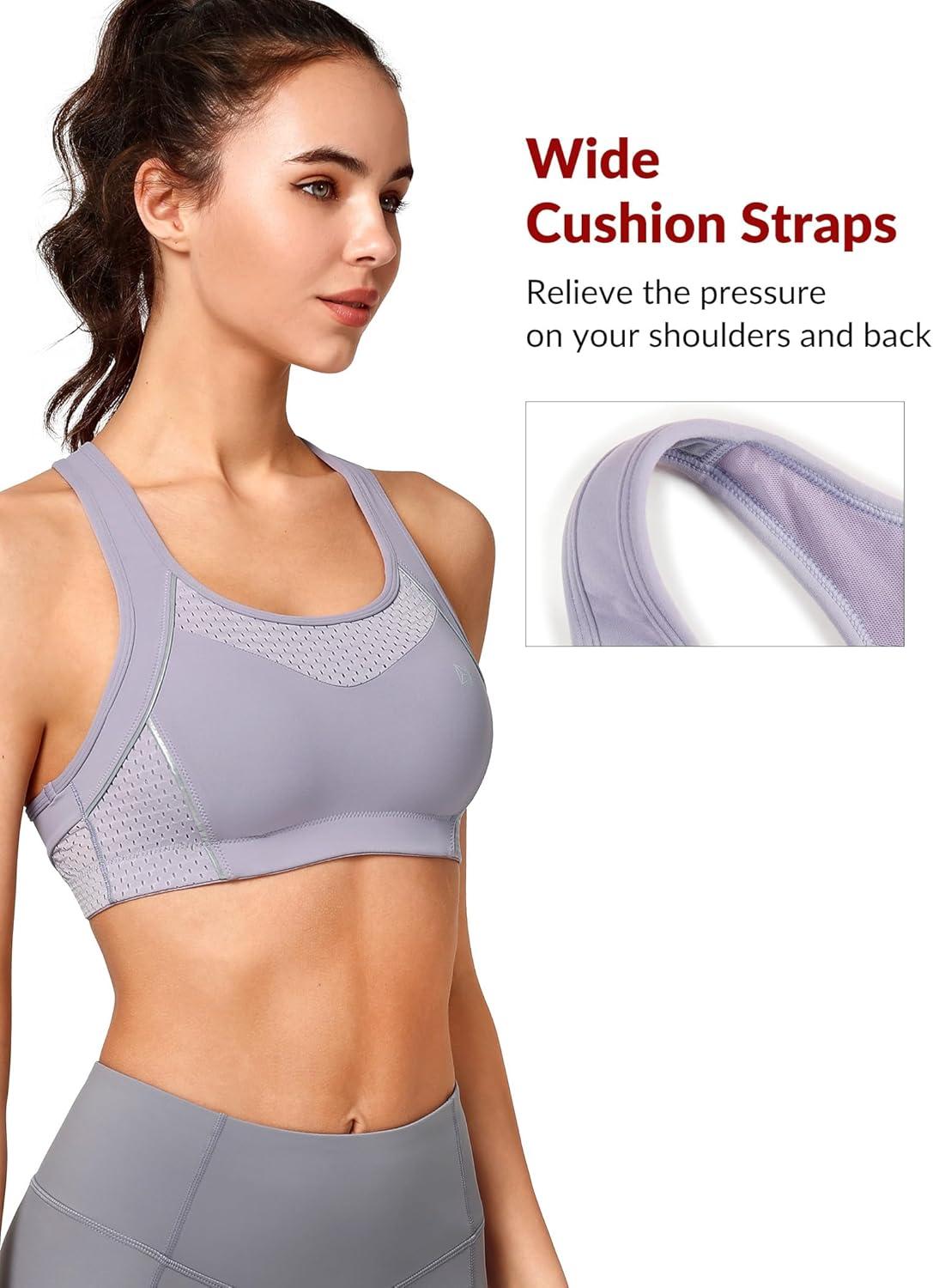 Yvette Sports Bras for Women High Impact Support Racerback Sports Bra Plus Size No Underwire for Running Workout(Blue Purple)