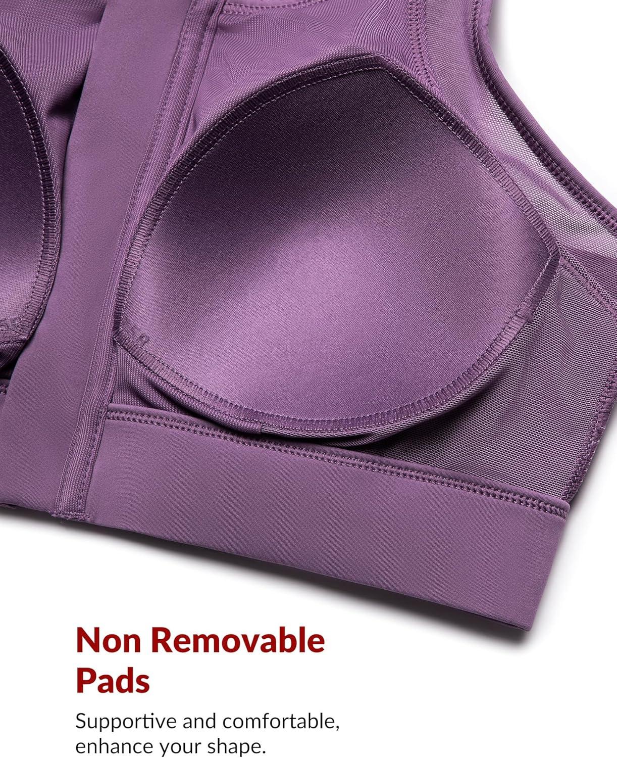 Yvette Front Zip Sports Bras for Women High Impact Mesh Racerback Full Support Sports Bra Plus Size for Running(Purple)