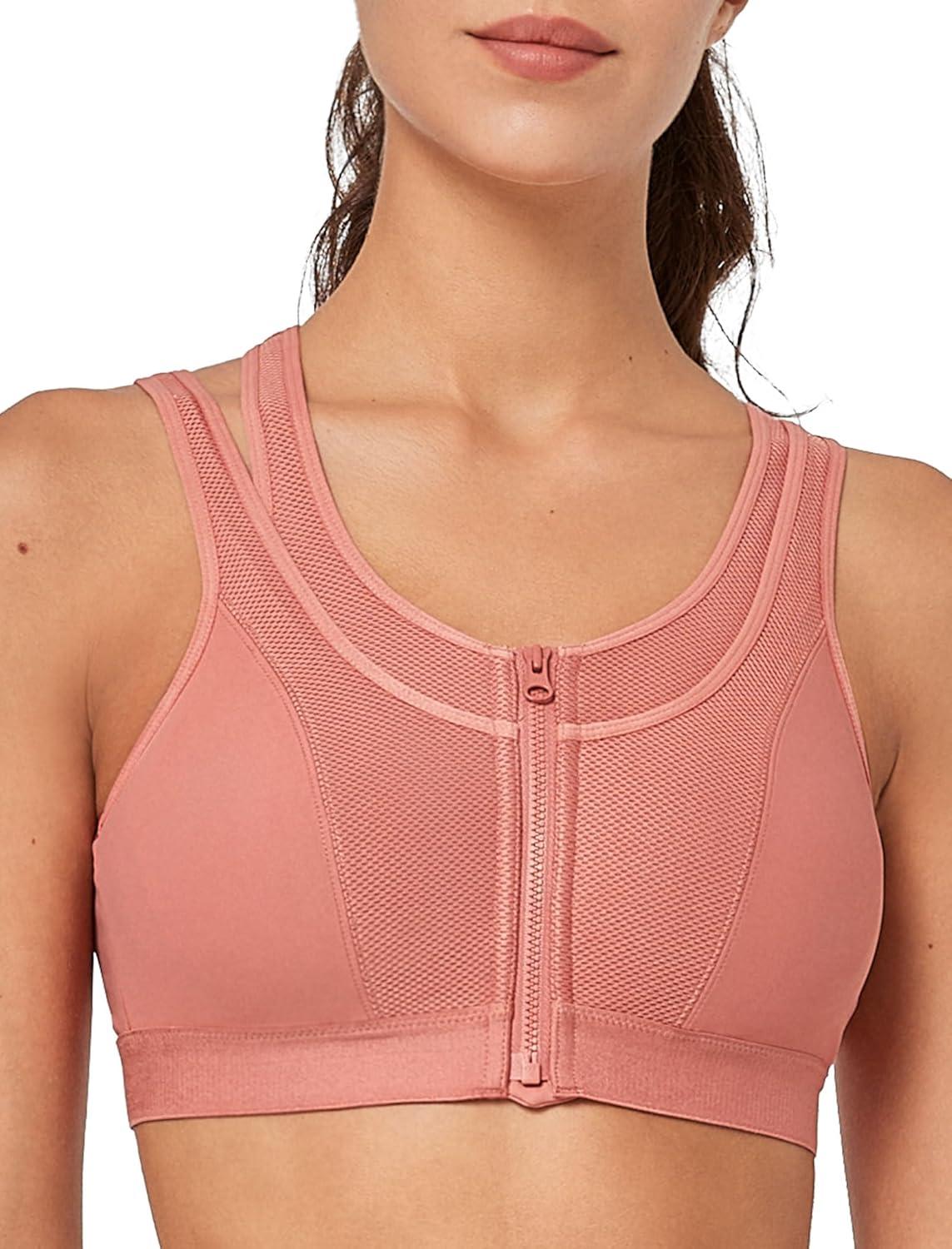 Yvette High Support Sports Bras for Women Double Deck Straps High Impact Mesh Zip Front Sports Bra for Running