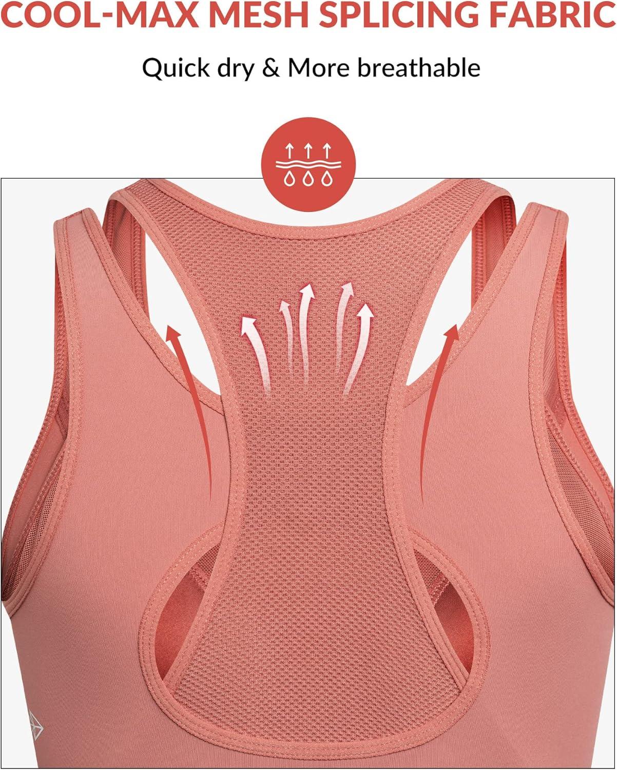 Yvette High Support Sports Bras for Women Double Deck Straps High Impact Mesh Zip Front Sports Bra for Running