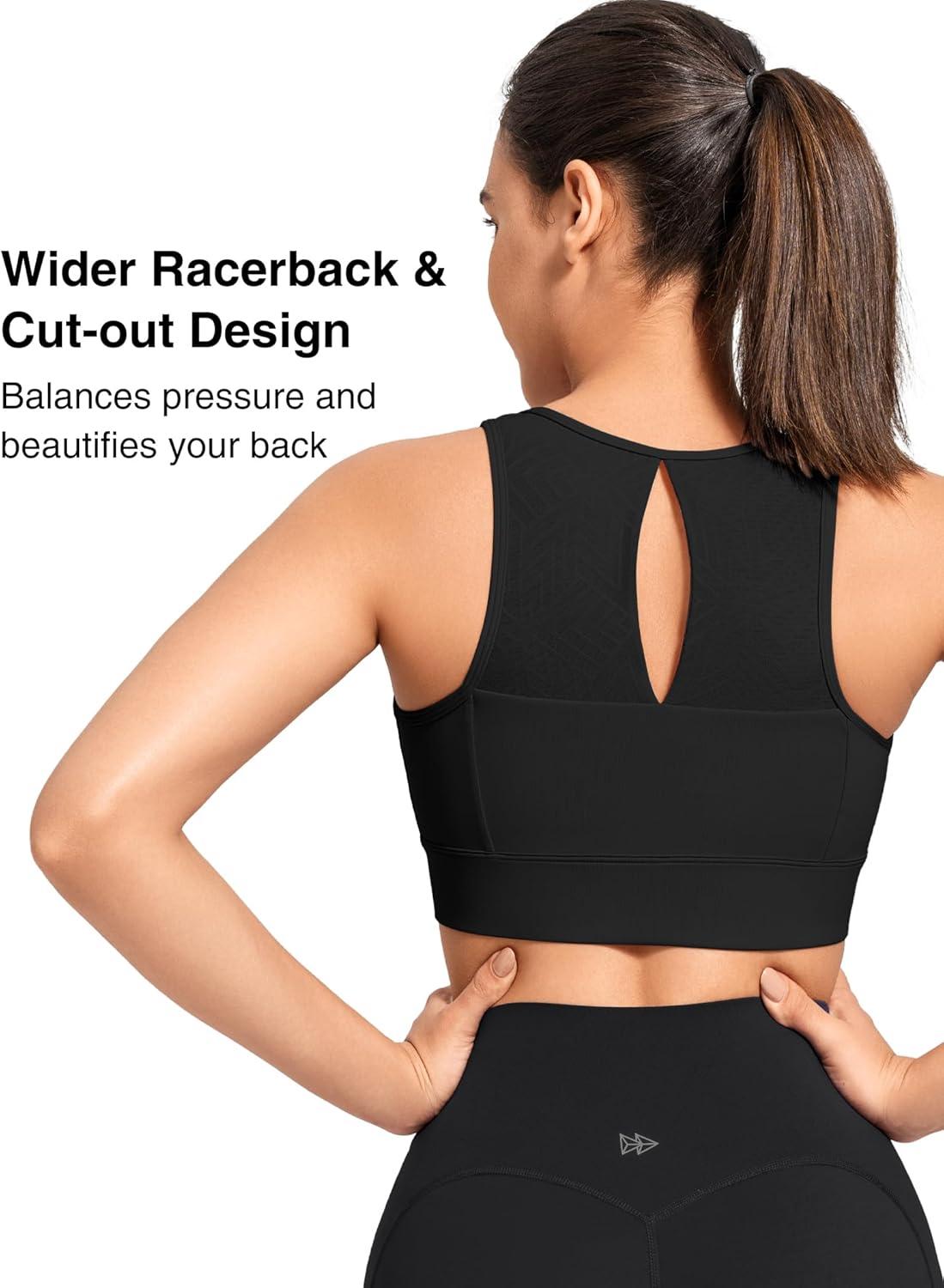 Yvette High Support Sports Bras for Women Zip Front Closure Sports Bra Plus Size Supportive Mold Cups Running Workout(Black)