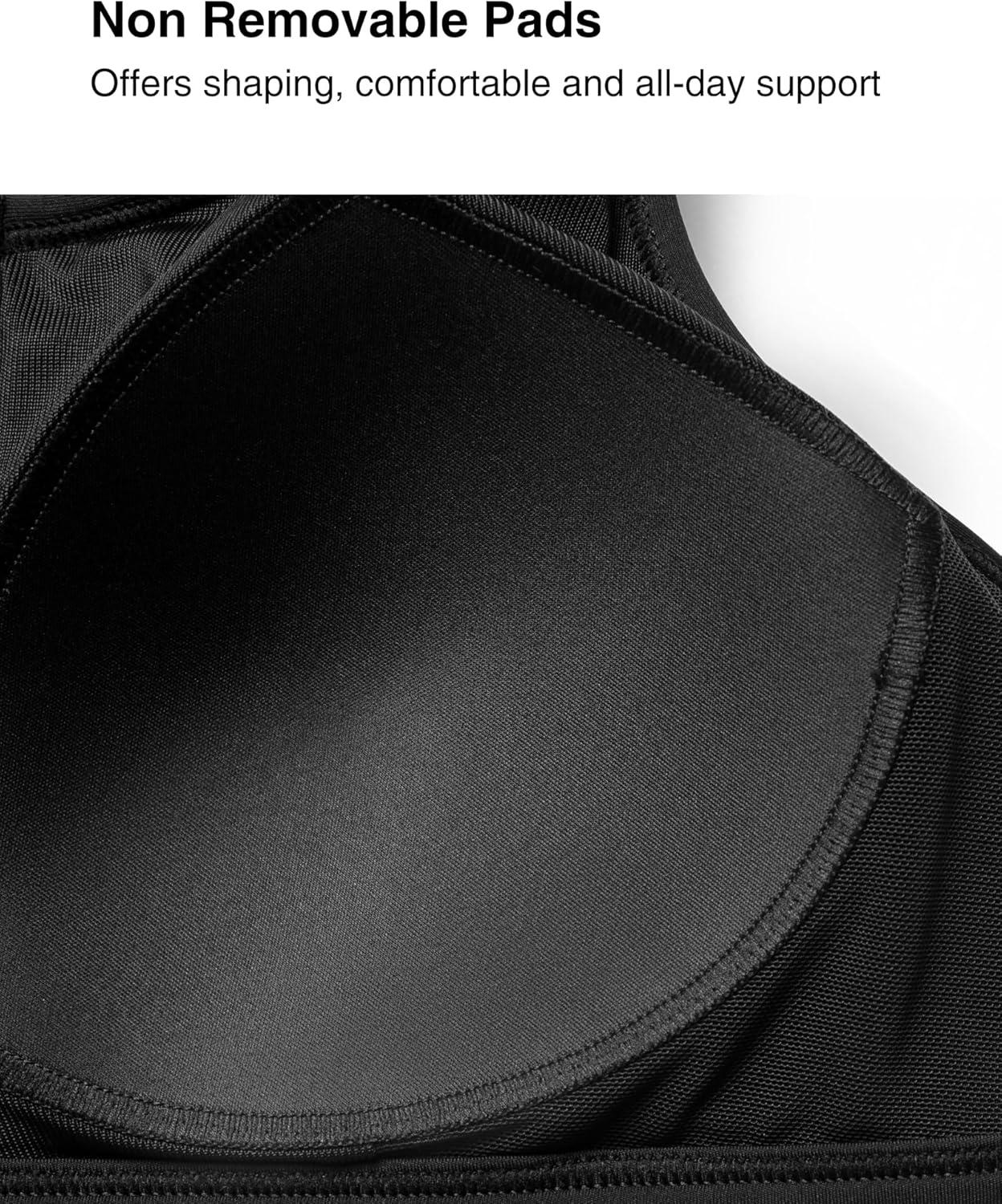 Yvette High Support Sports Bras for Women Zip Front Closure Sports Bra Plus Size Supportive Mold Cups Running Workout(Black)