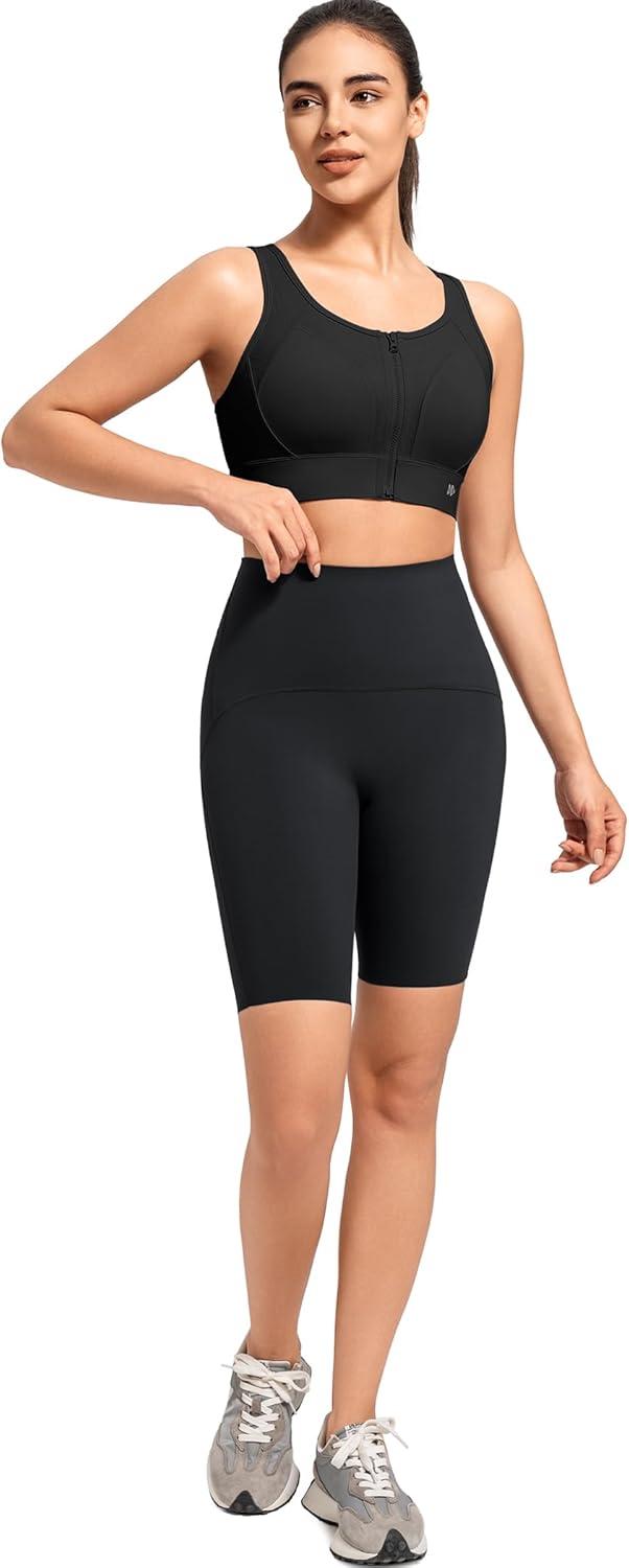 Yvette High Support Sports Bras for Women Zip Front Closure Sports Bra Plus Size Supportive Mold Cups Running Workout(Black)