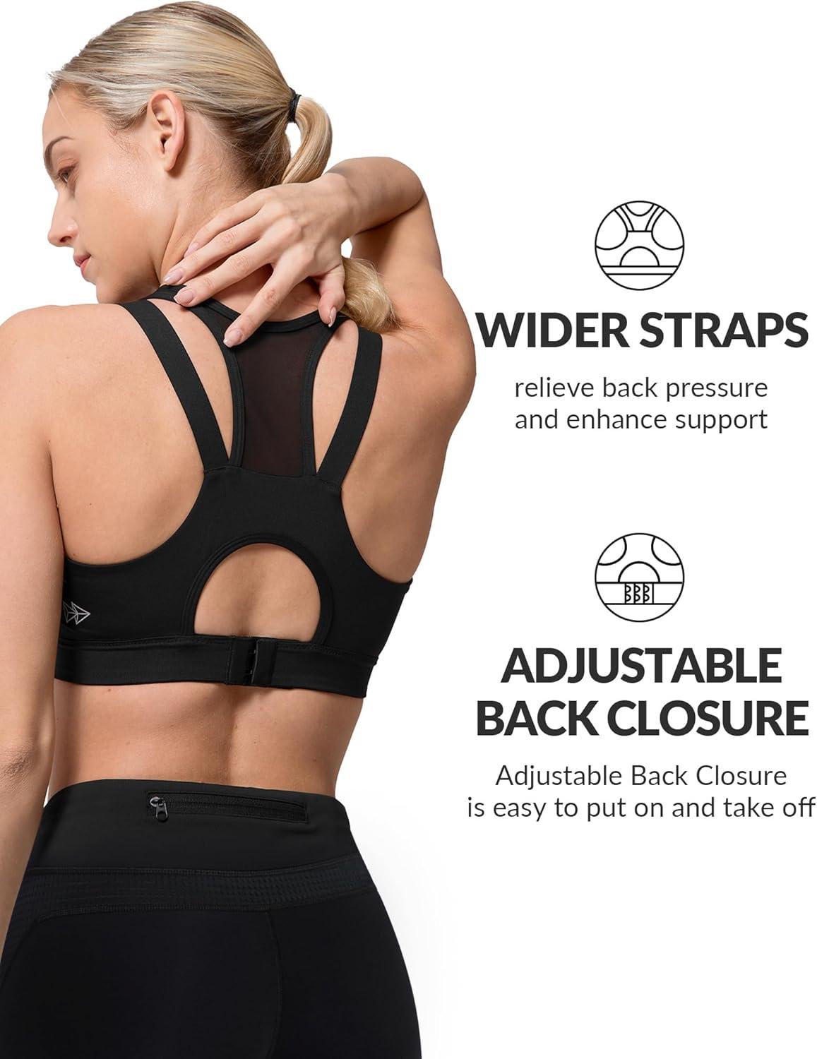 Yvette High Impact Women Sports Bra Front Closure Double Deck Mesh Running Bra for Plus Size(Black)