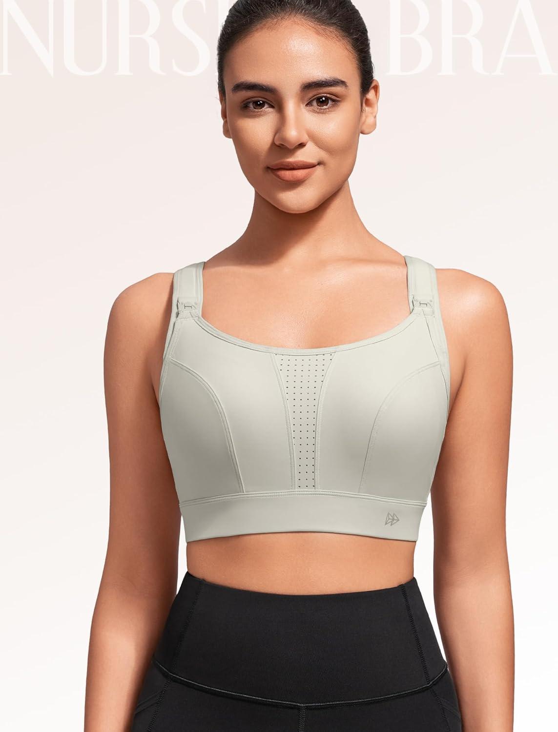Yvette Nursing Sports Bras for Breastfeeding Supportive Wireless Padded Maternity Bralette for Pregnancy(Grey)