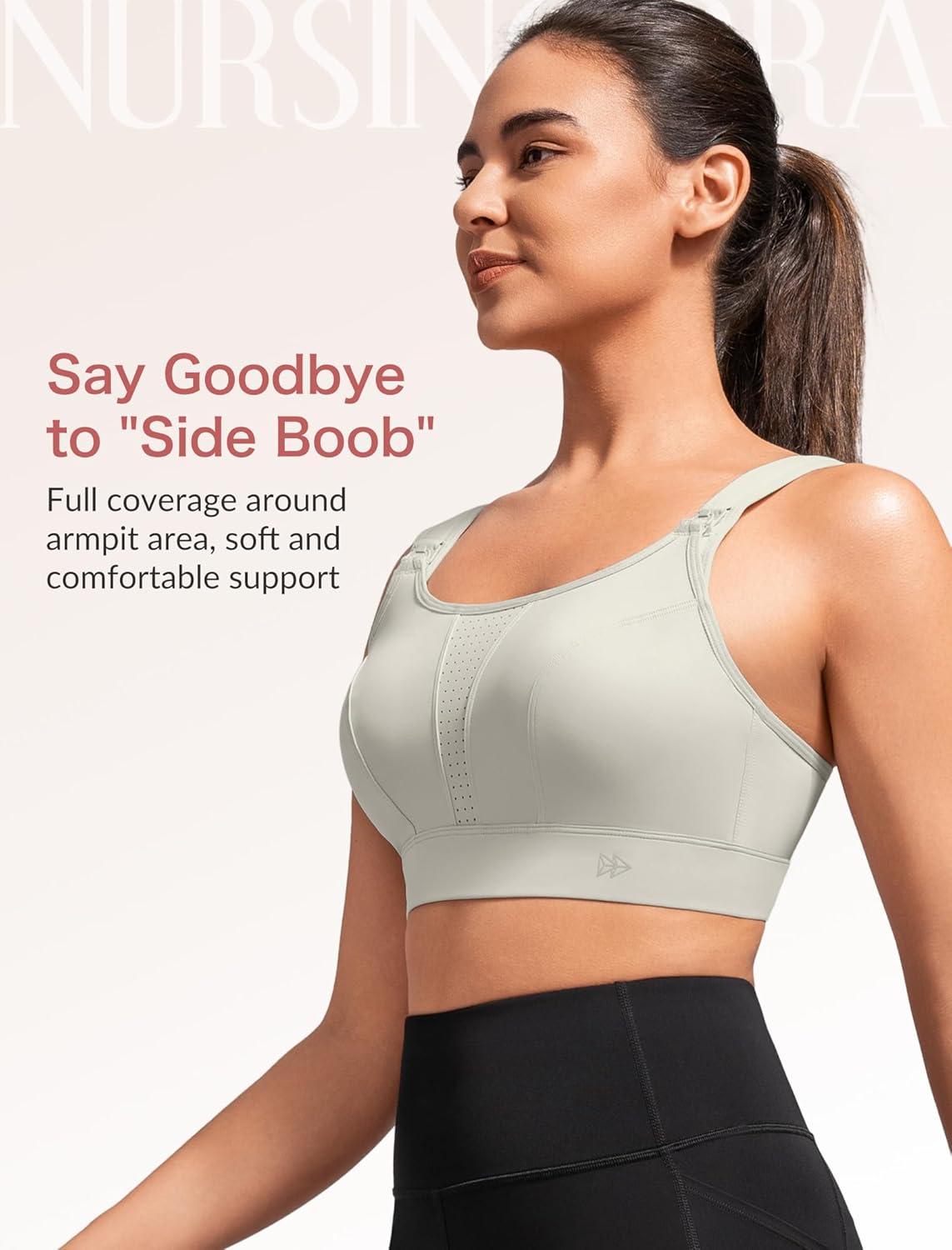 Yvette Nursing Sports Bras for Breastfeeding Supportive Wireless Padded Maternity Bralette for Pregnancy(Grey)