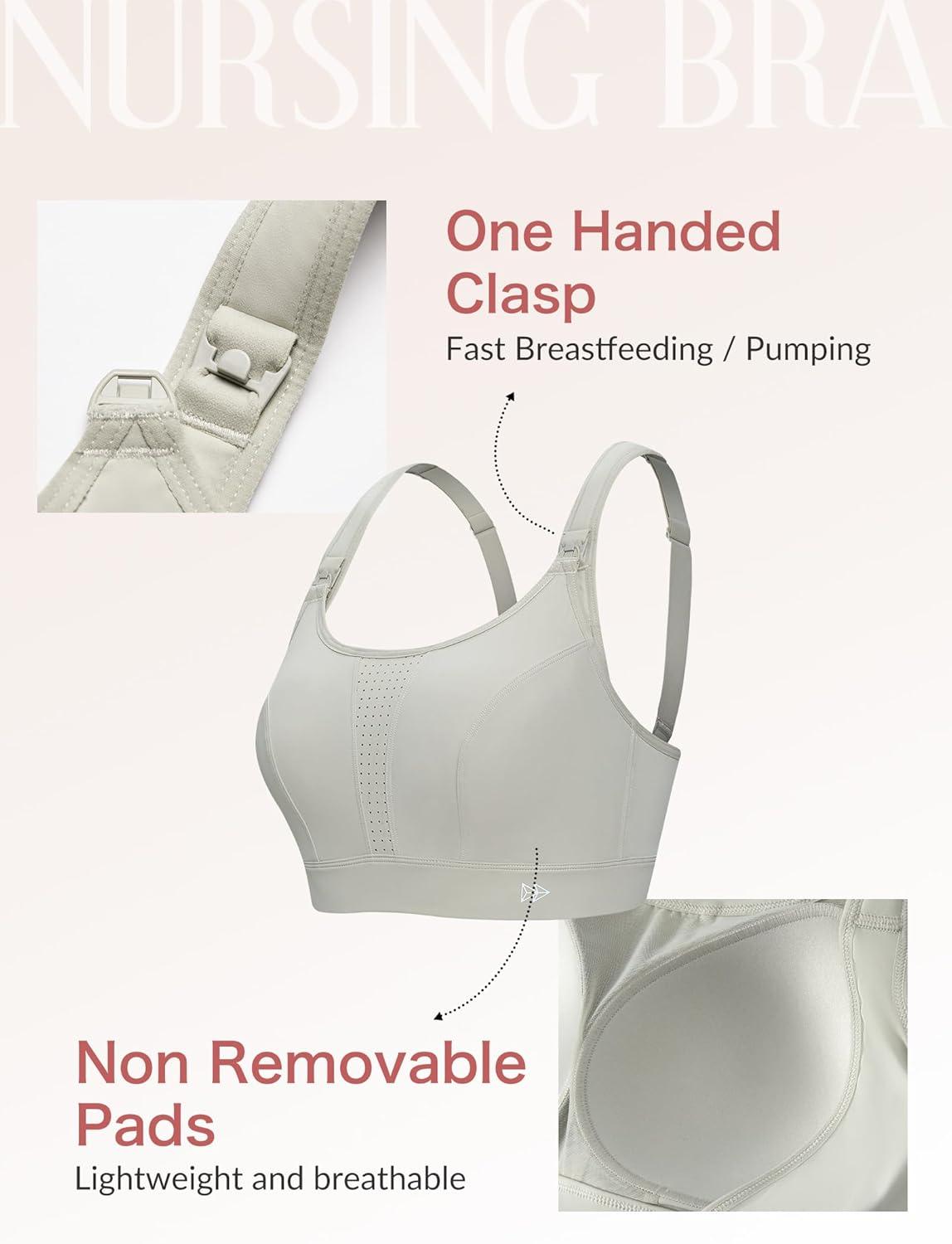 Yvette Nursing Sports Bras for Breastfeeding Supportive Wireless Padded Maternity Bralette for Pregnancy(Grey)