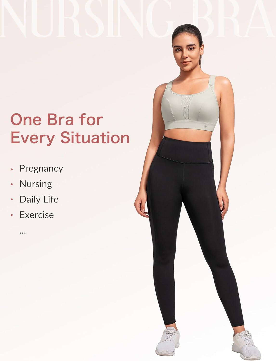 Yvette Nursing Sports Bras for Breastfeeding Supportive Wireless Padded Maternity Bralette for Pregnancy(Grey)