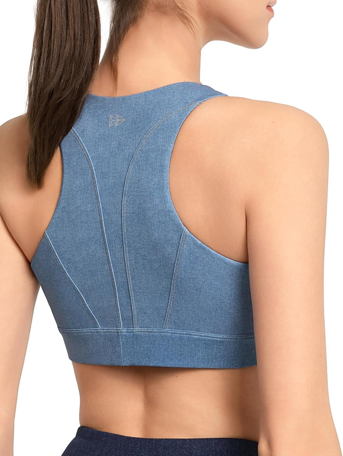Yvette Zip Front Sports Bras for Women High Impact Racerback Sports Bra Full Support No Bounce for Large Breasts(Light Blue)