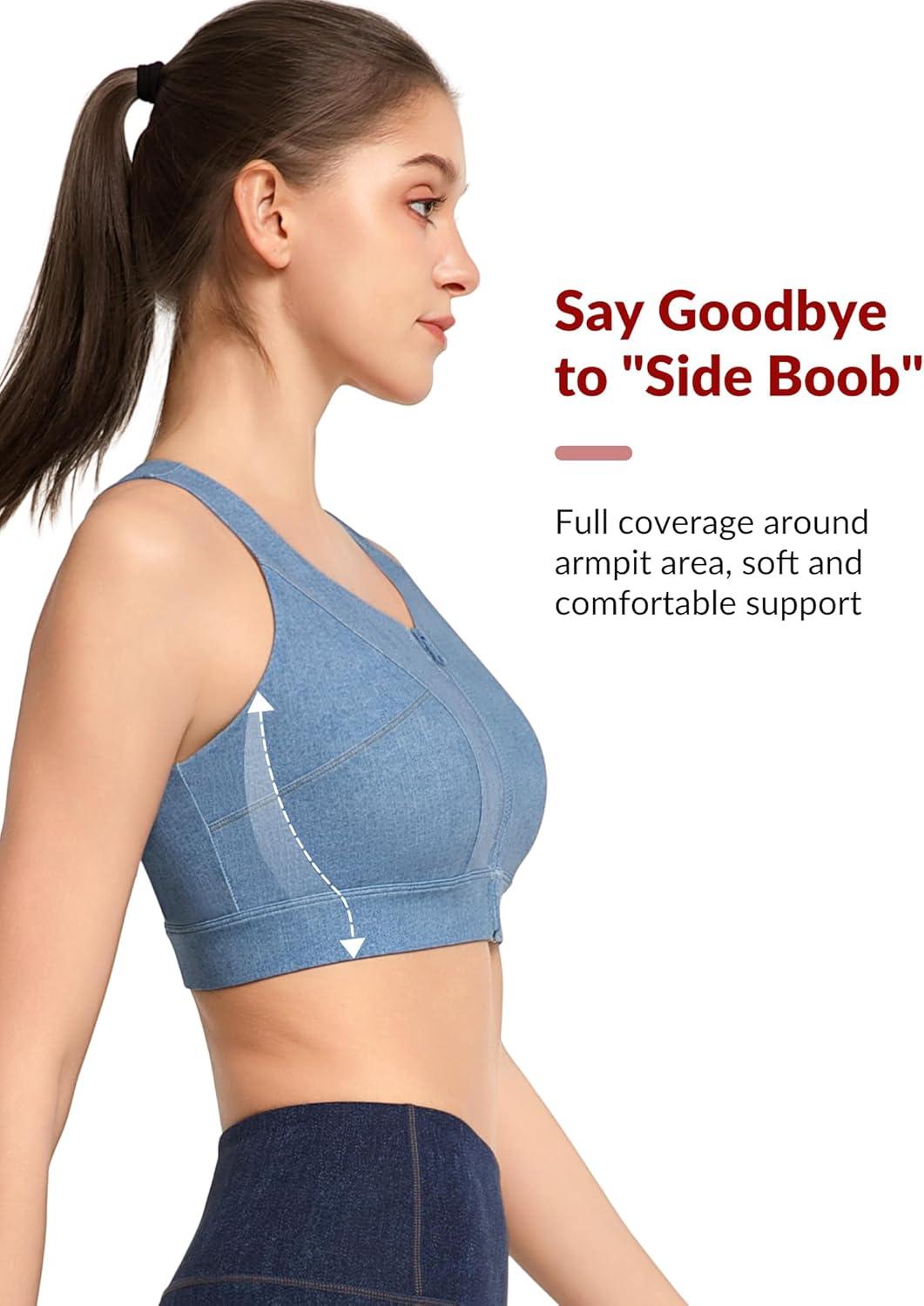 Yvette Zip Front Sports Bras for Women High Impact Racerback Sports Bra Full Support No Bounce for Large Breasts(Light Blue)