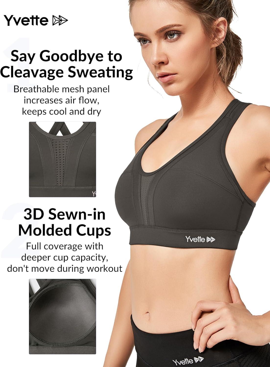 Yvette Women High Impact Sports Bras Criss Cross Back Sexy Running Bra for Plus Size(Urban Ash)