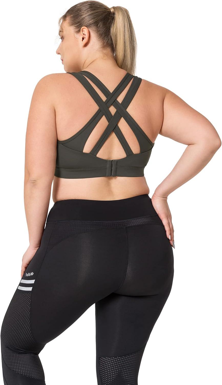 Yvette Women High Impact Sports Bras Criss Cross Back Sexy Running Bra for Plus Size(Urban Ash)