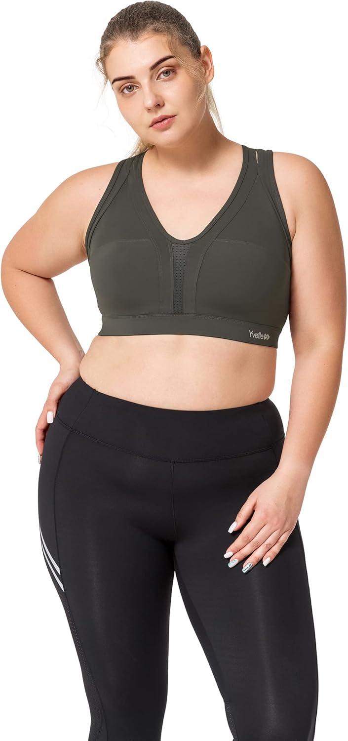Yvette Women High Impact Sports Bras Criss Cross Back Sexy Running Bra for Plus Size(Urban Ash)