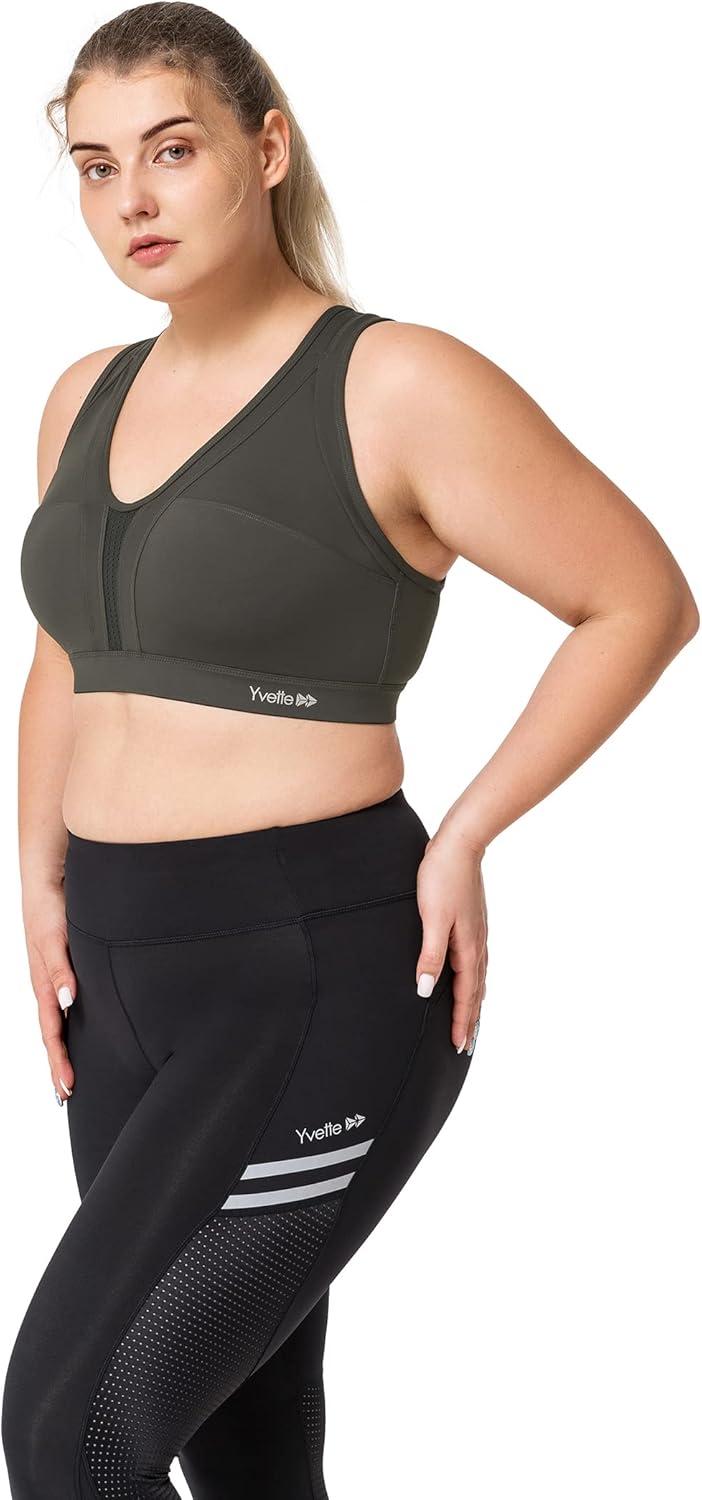 Yvette Women High Impact Sports Bras Criss Cross Back Sexy Running Bra for Plus Size(Urban Ash)