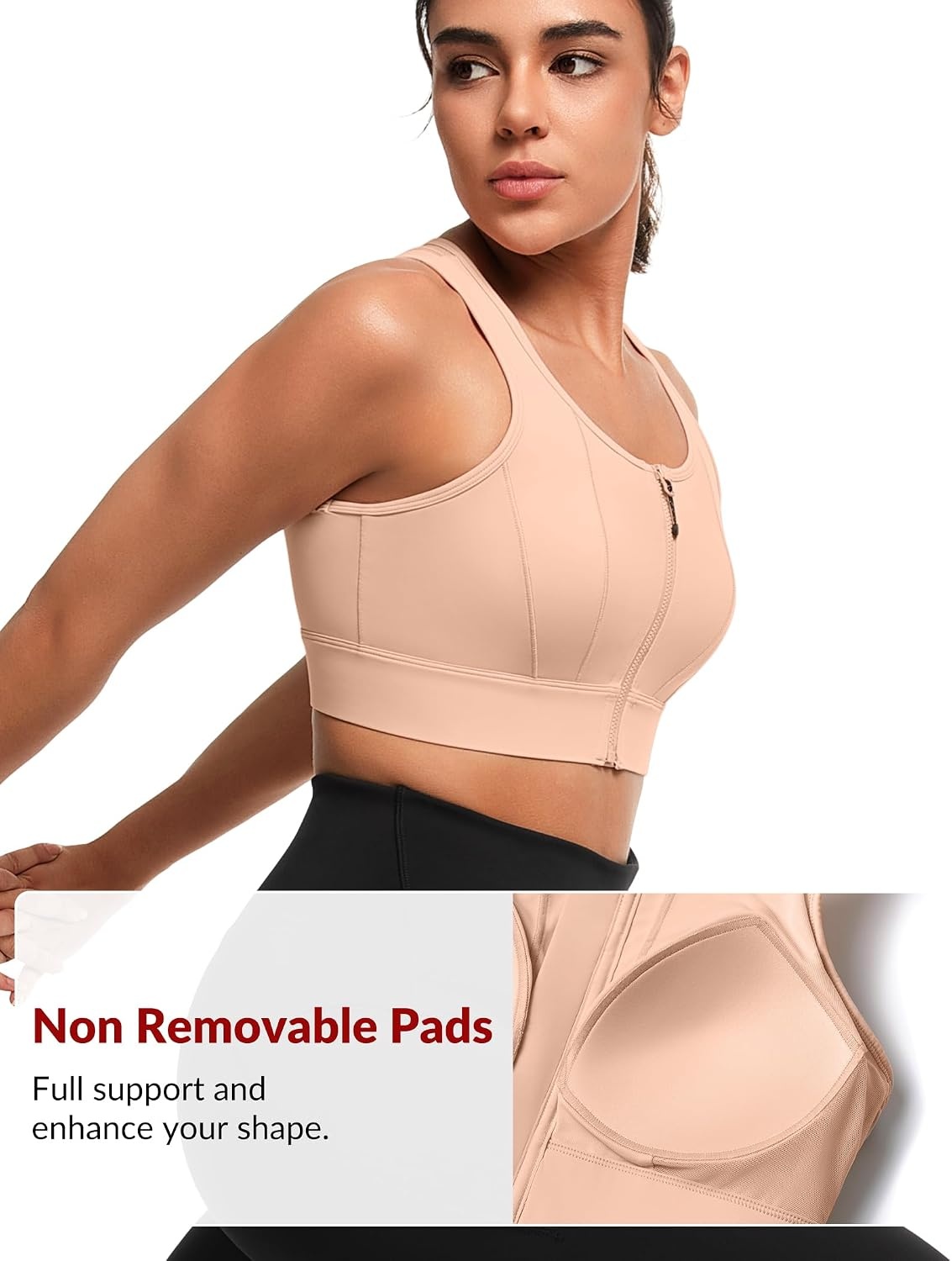 Yvette Front Closure High Impact Sports Bra for Women | Cup Sizes A to DDD Up to 5XL, Sewn in Pads, No Underwire, Breathable Fabric Moisture-Wicking, Easy on and off, Full Coverage(Pastel Pink)