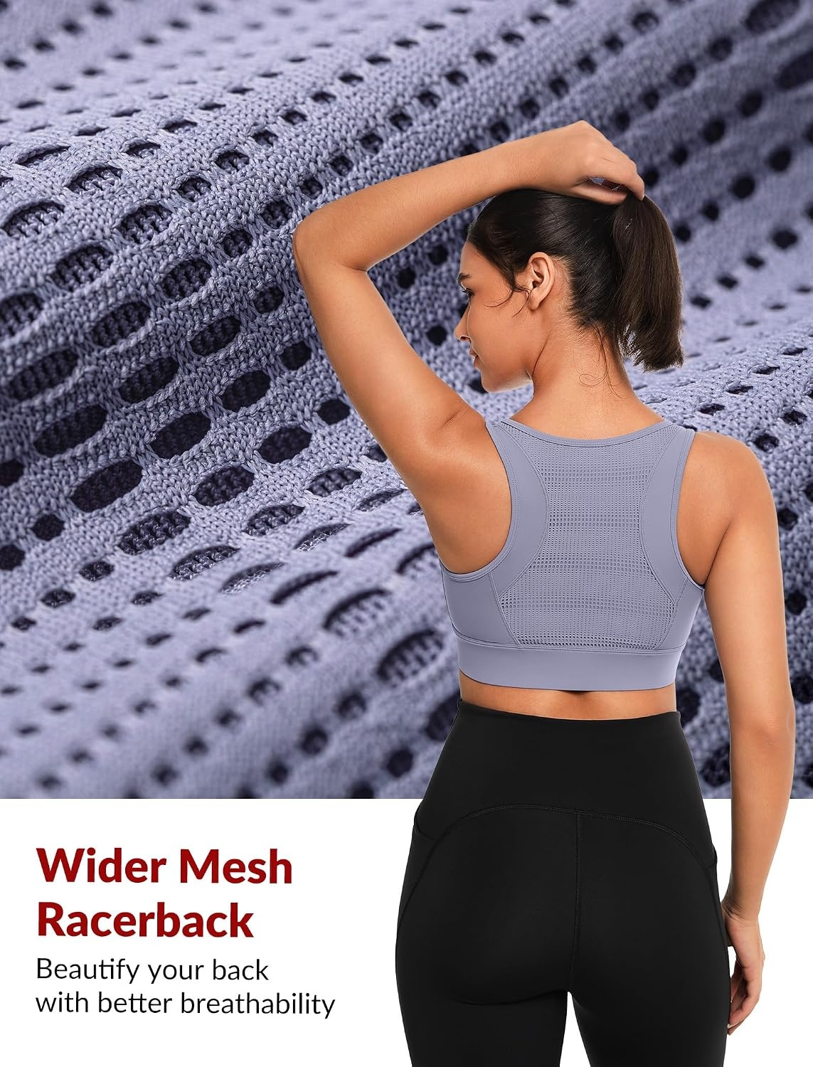 Yvette Front Closure High Impact Sports Bra for Women | Cup Sizes A to DDD Up to 5XL, Sewn in Pads, No Underwire, Breathable Fabric Moisture-Wicking, Easy on and off, Full Coverage(Light Purple)