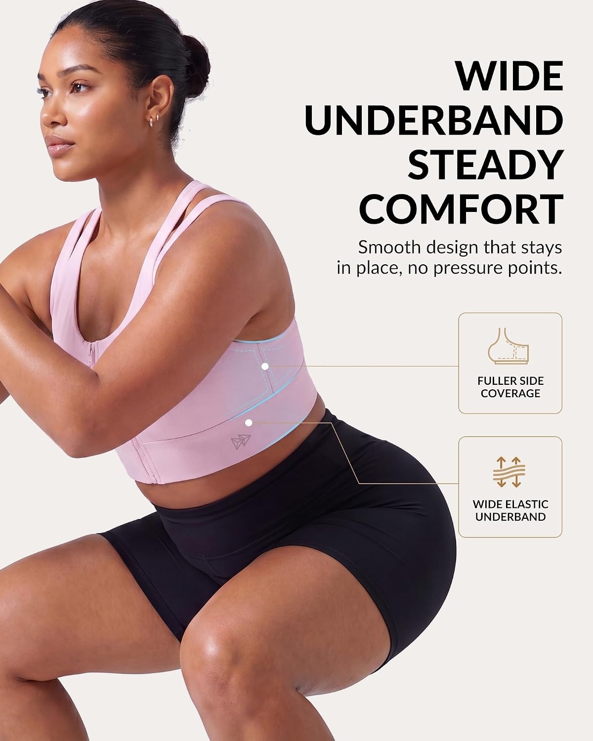 Yvette Front Zip Sports Bra for Women High Impact, Wireless Racerback Workout Bra with Wide Band for Running Gym HIIT(Pink)