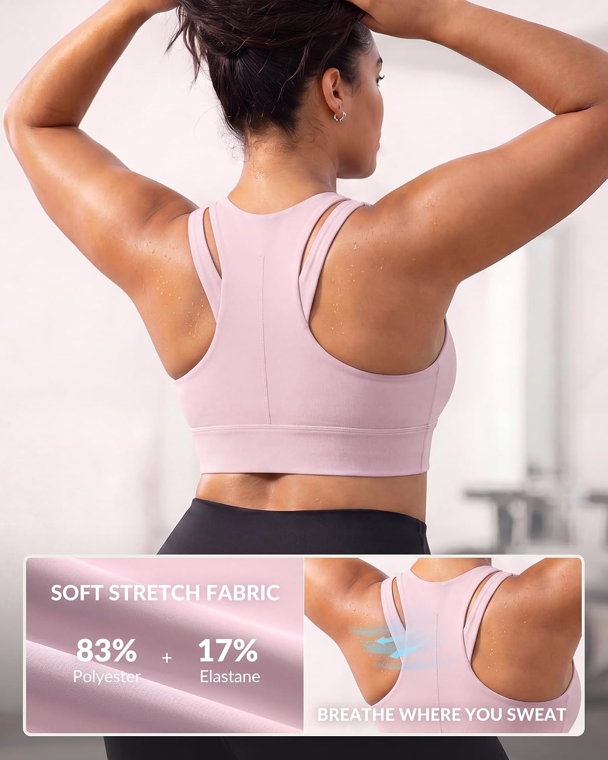 Yvette Front Zip Sports Bra for Women High Impact, Wireless Racerback Workout Bra with Wide Band for Running Gym HIIT(Pink)