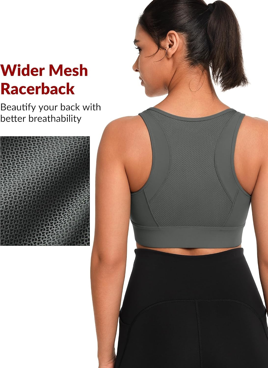 Yvette Front Closure High Impact Sports Bra for Women | Cup Sizes A to DDD Up to 5XL, Sewn in Pads, No Underwire, Breathable Fabric Moisture-Wicking, Easy on and off, Full Coverage(Grey)
