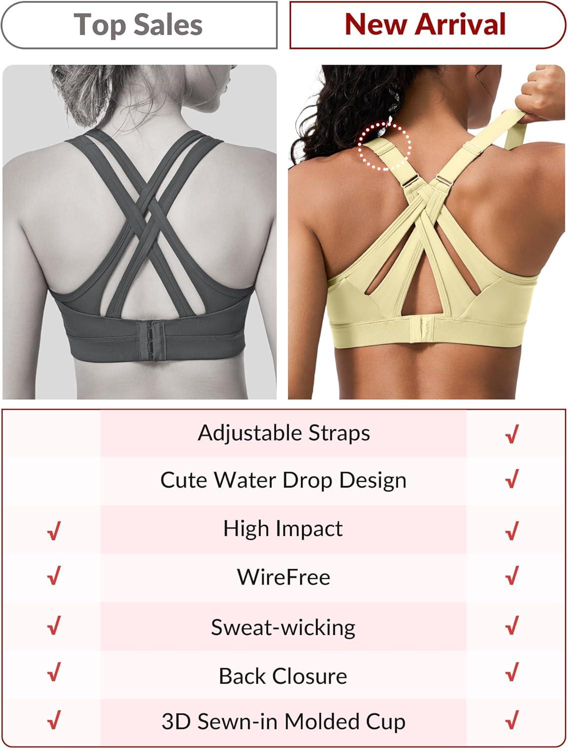 Yvette Sports Bra High Impact Adjustable Criss Cross Back, Full Support for Large Bust No Bounce(Yellow)