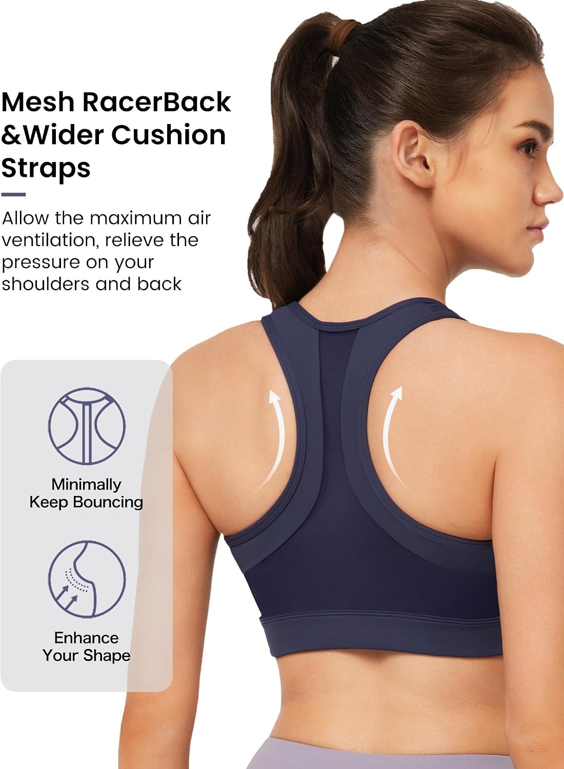Yvette Zip Front Sports Bra – High Impact Sports Bras for Women Plus Size Workout Fitness Running(Sea Blue)