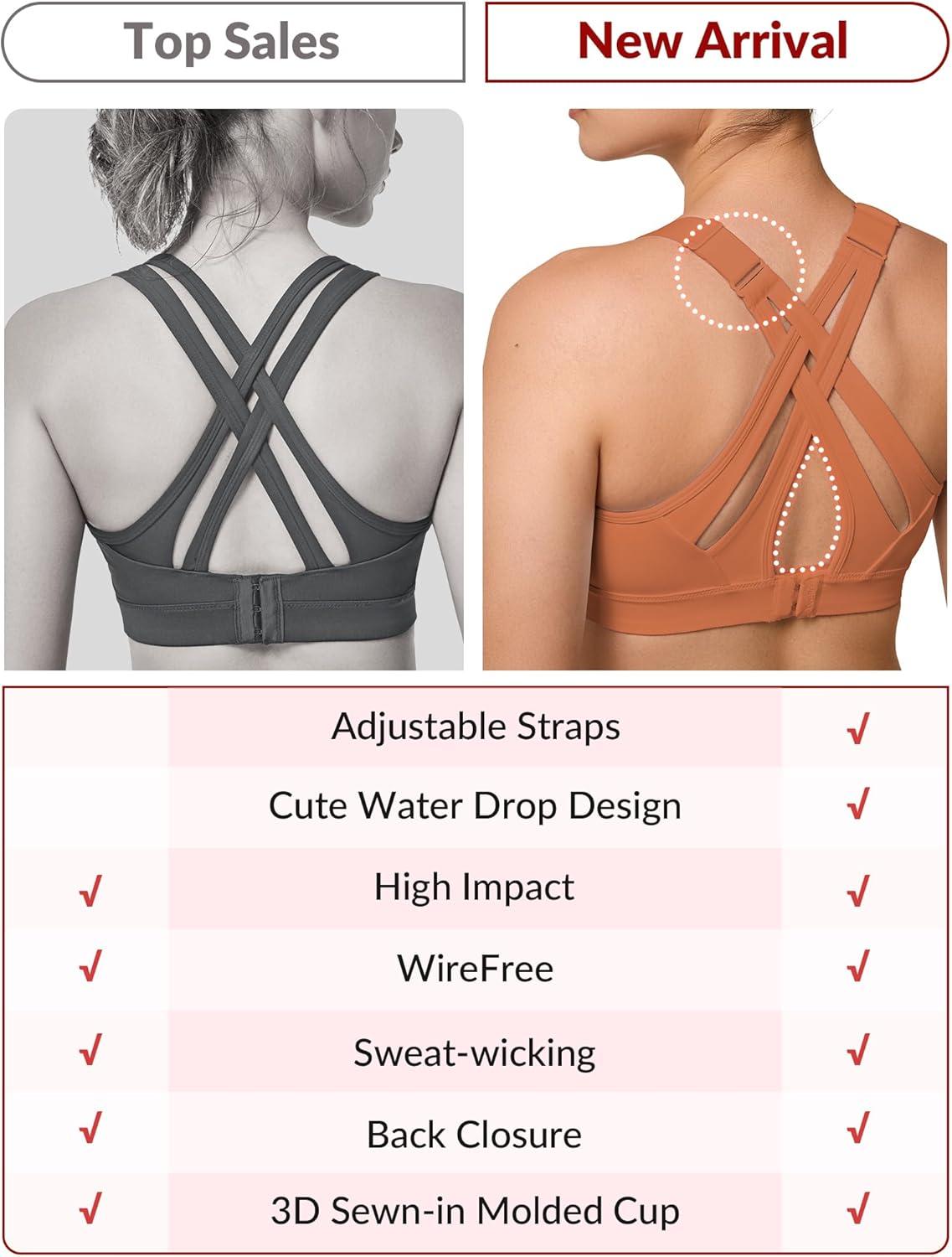 Yvette Sports Bra High Impact Adjustable Criss Cross Back, Full Support for Large Bust No Bounce(Orange)